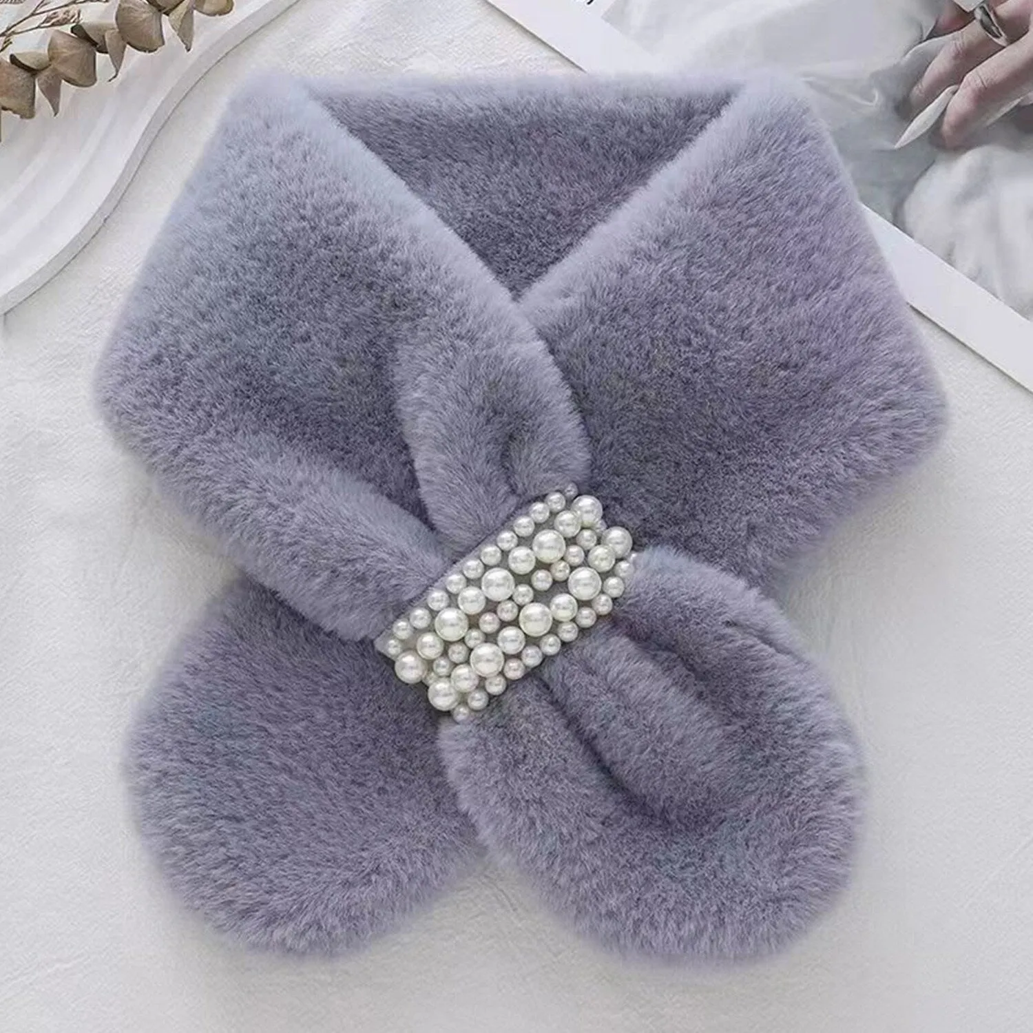 Grey Plush Cross Pearl Scarf sold by Zulily product image thumbnail 2