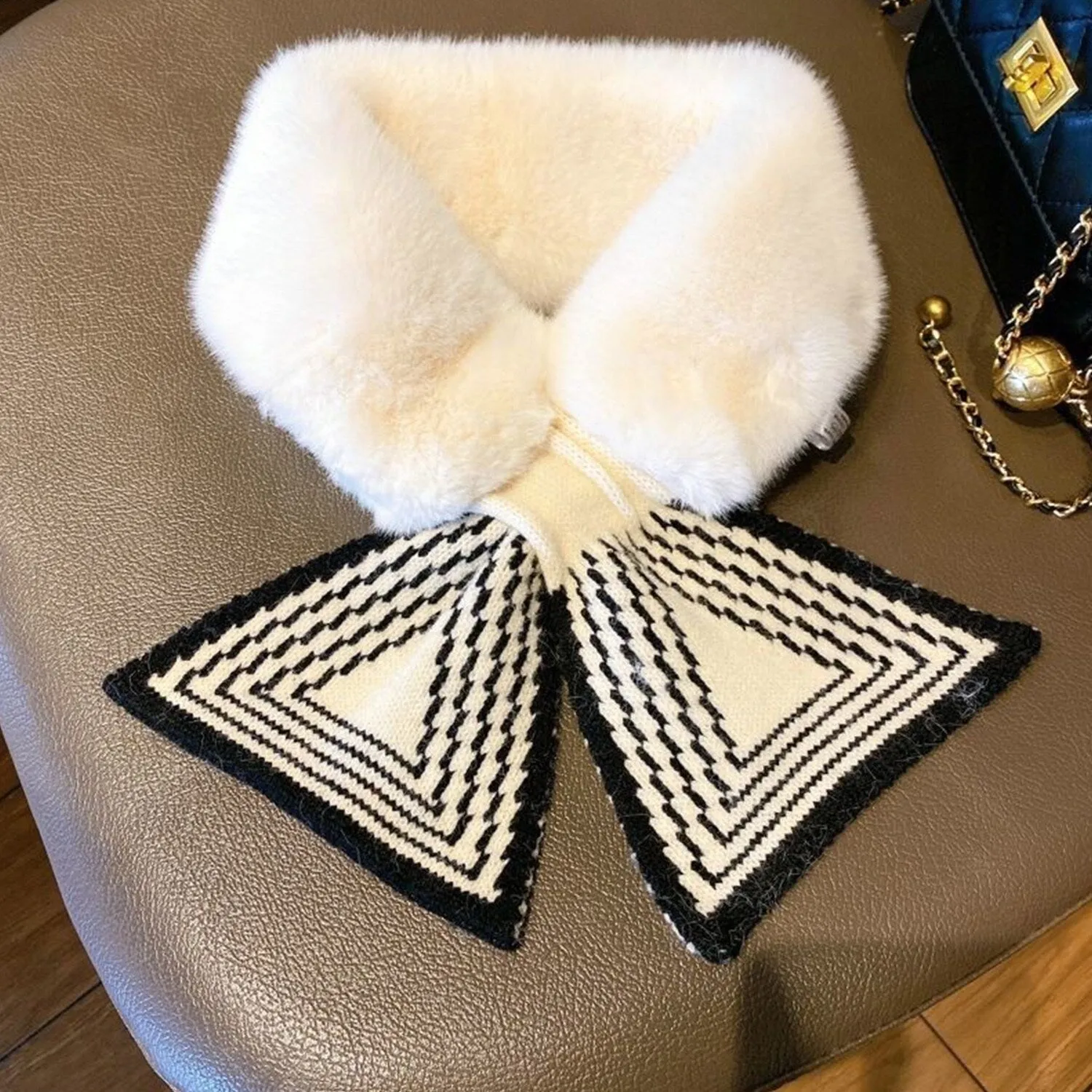 White & Black Plush Cross Geometric Scarf sold by Zulily