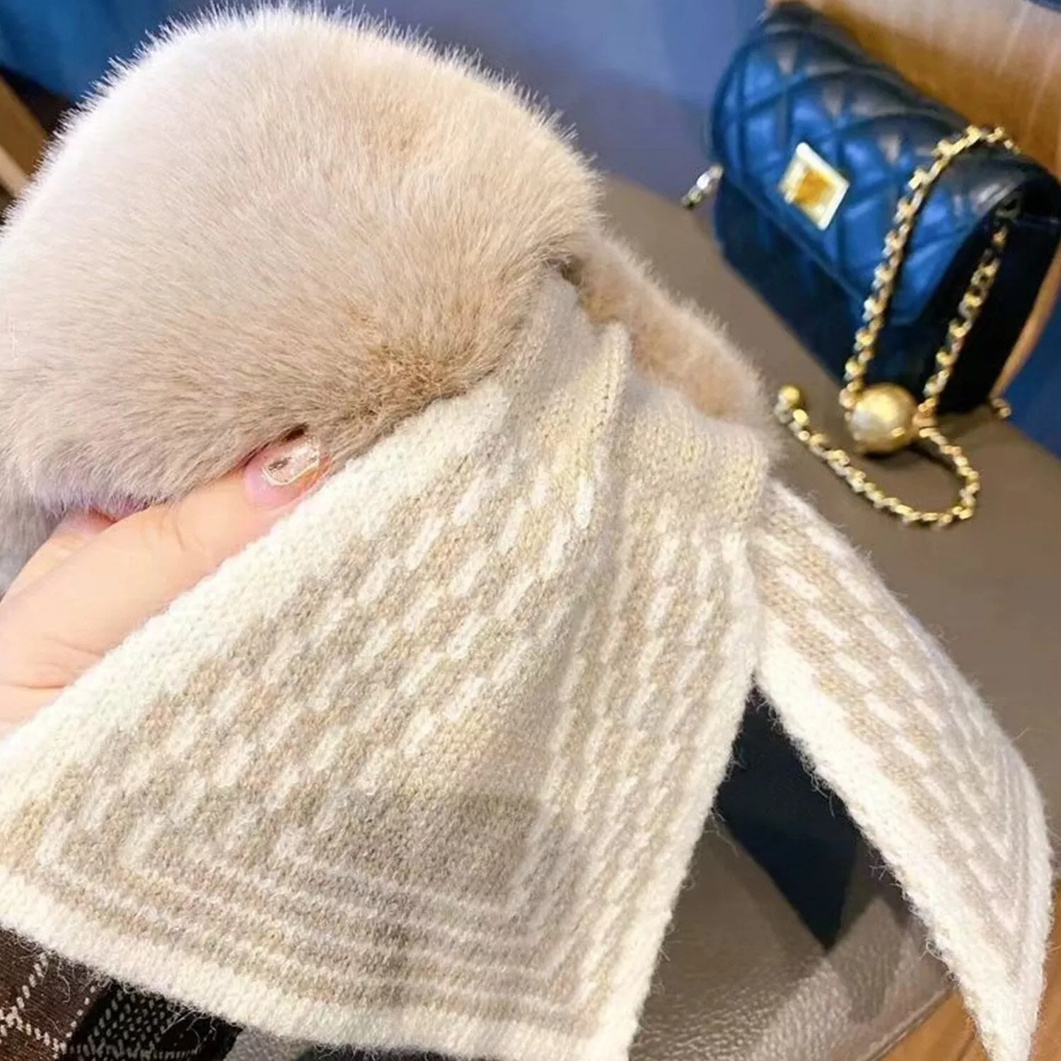 Beige Plush Cross Geometric Scarf sold by Zulily product image thumbnail 3