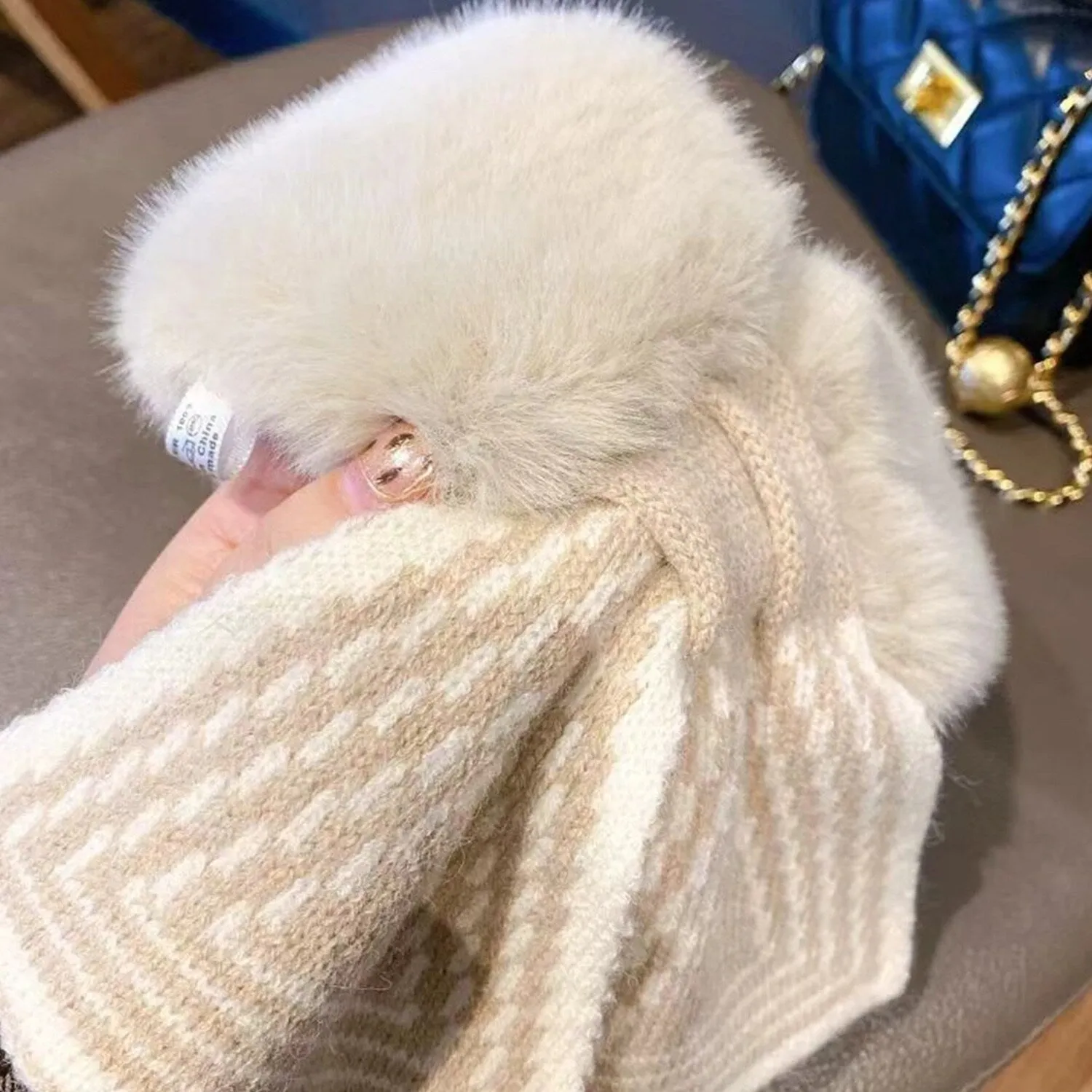 Beige Plush Cross Geometric Scarf sold by Zulily product image thumbnail 2