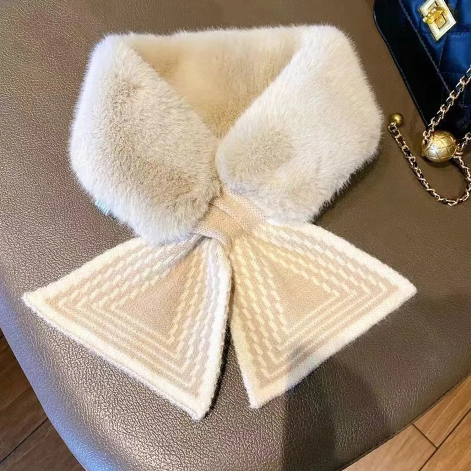 Beige Plush Cross Geometric Scarf sold by Zulily