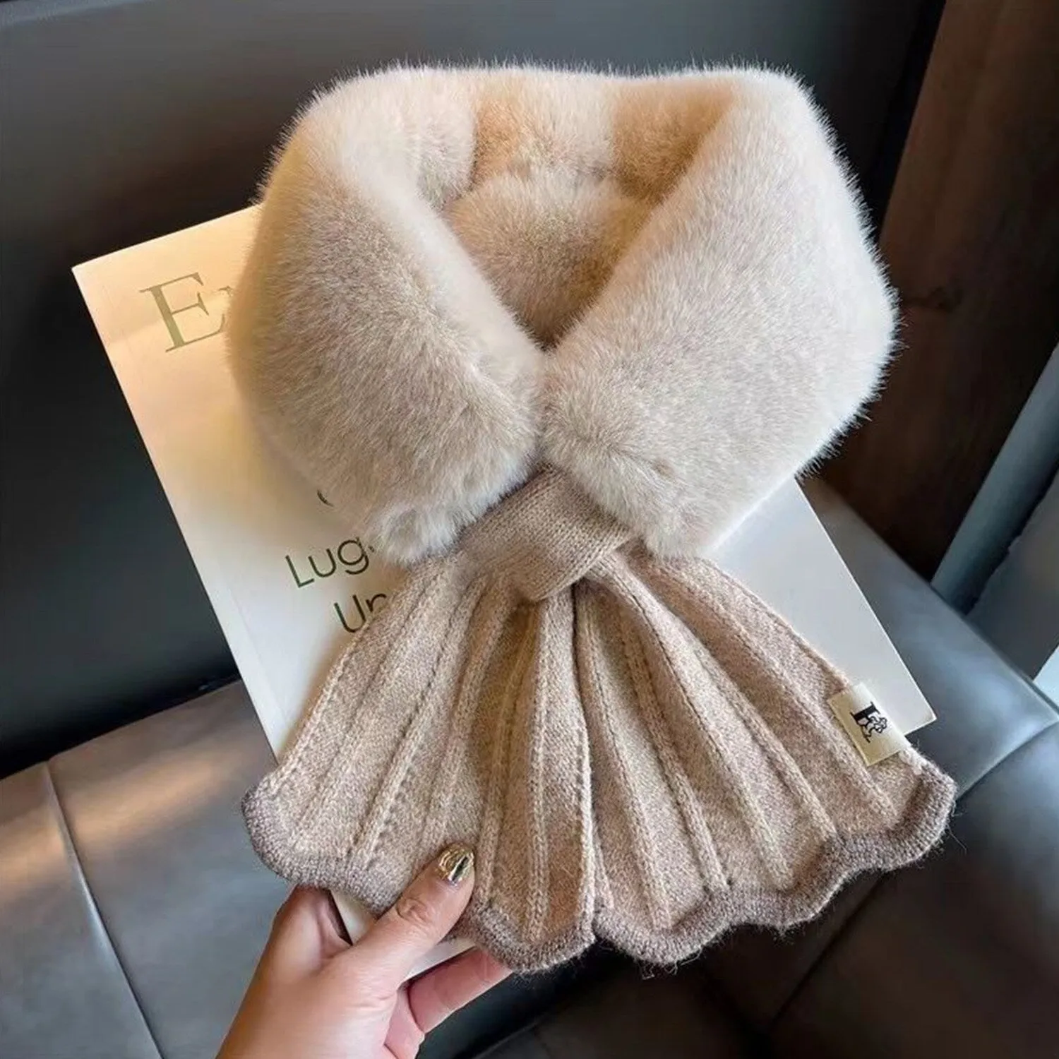 Khaki Plush Cross Scarf sold by Zulily