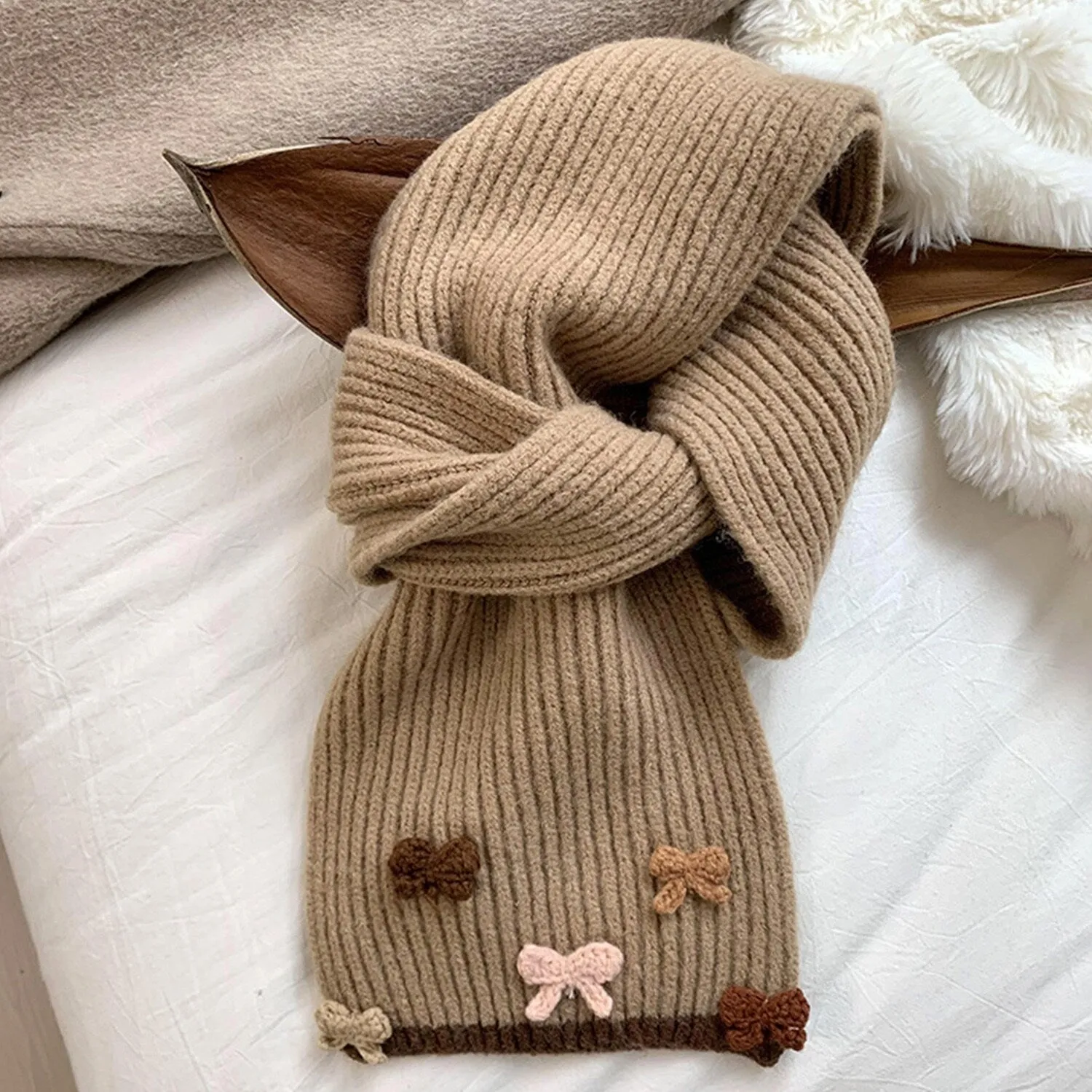 Khaki Bow Contrast Color Scarf sold by Zulily product image thumbnail 2