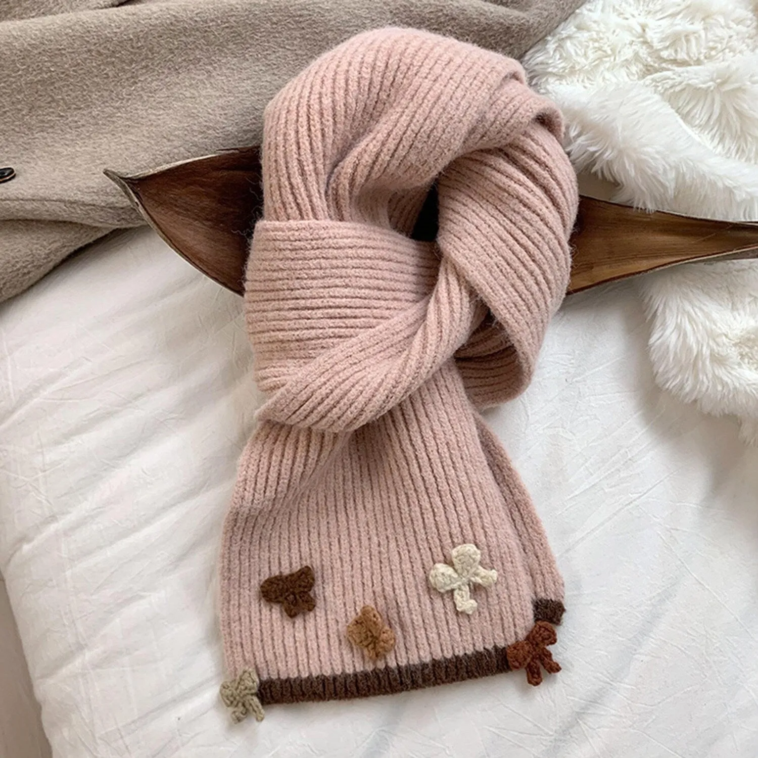 Pink Bow Contrast Color Scarf sold by Zulily