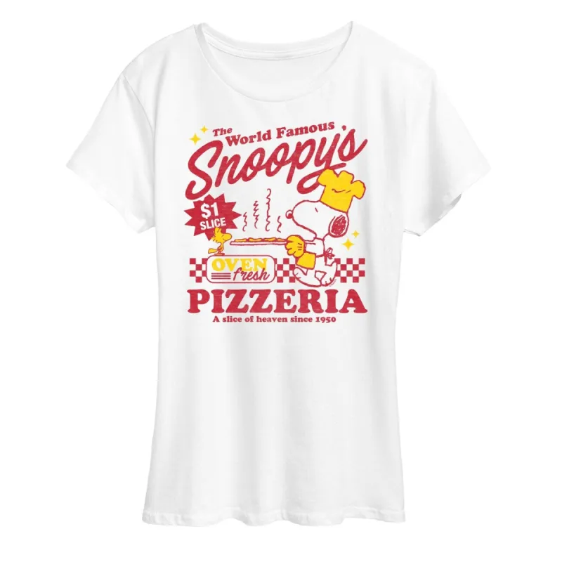 Women's Peanuts Snoopy's Pizzeria Short Sleeve Tee sold by Zulily