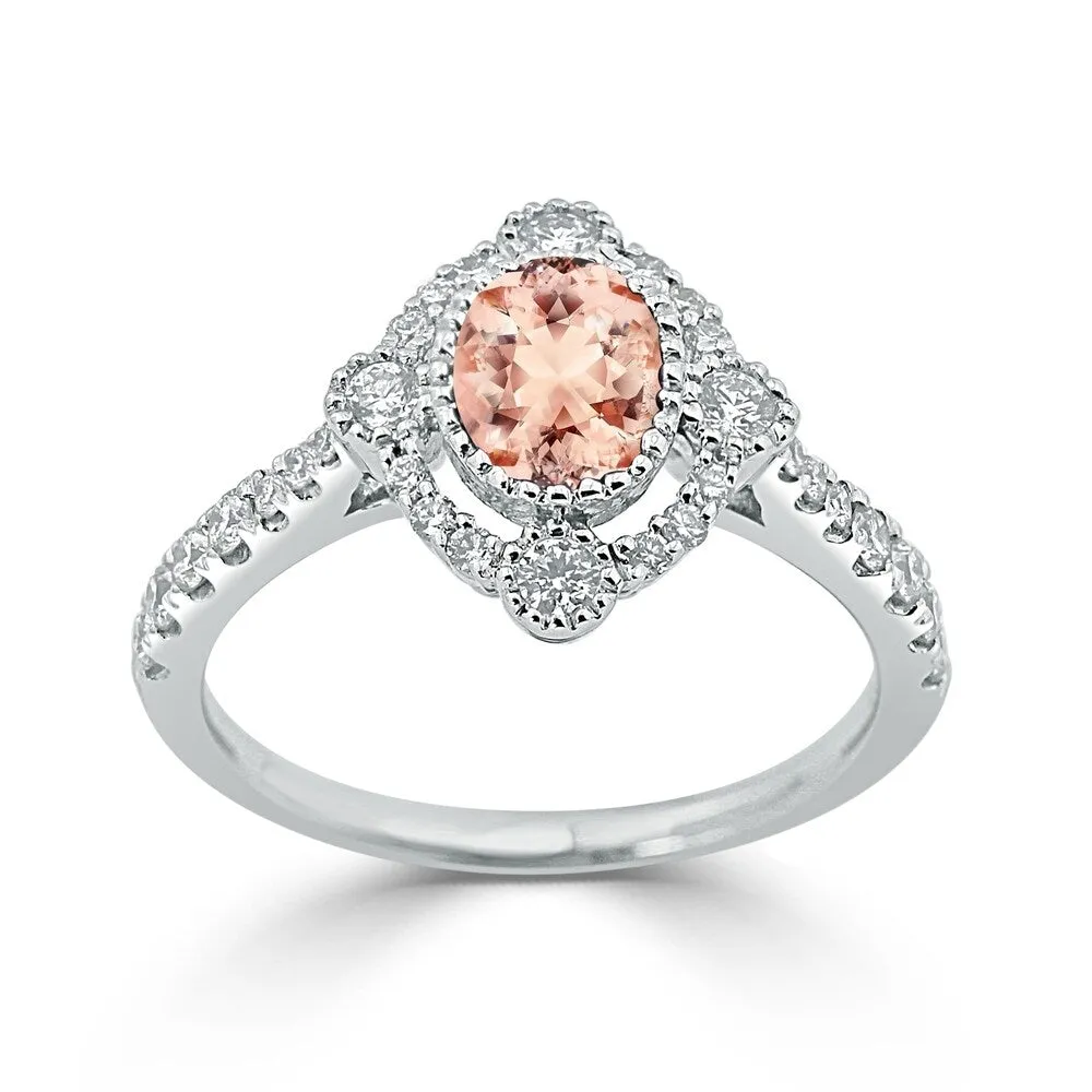 Auriya 5/8ct Oval-cut Morganite and Halo Diamond Engagement Ring 1/2ctw 18K Gold sold by Zulily