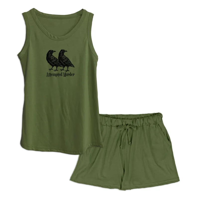 Olive 'Attempted Murder' Women's Modal/Cotton Flowy Tank & PJ Shorts Set sold by Zulily