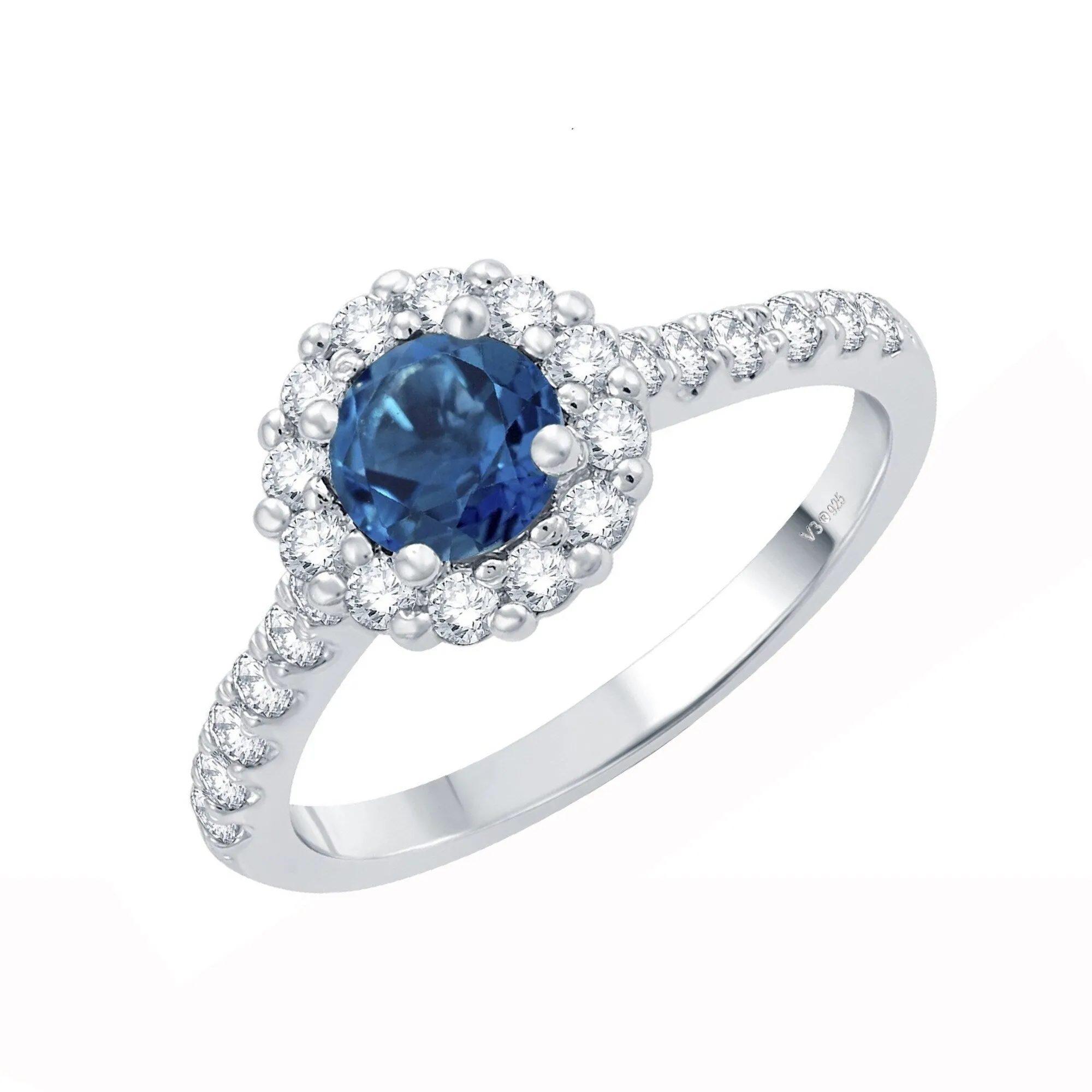 Sterling Silver 1.75CT Natural London Blue Topaz and White Topaz Halo Ring sold by Zulily