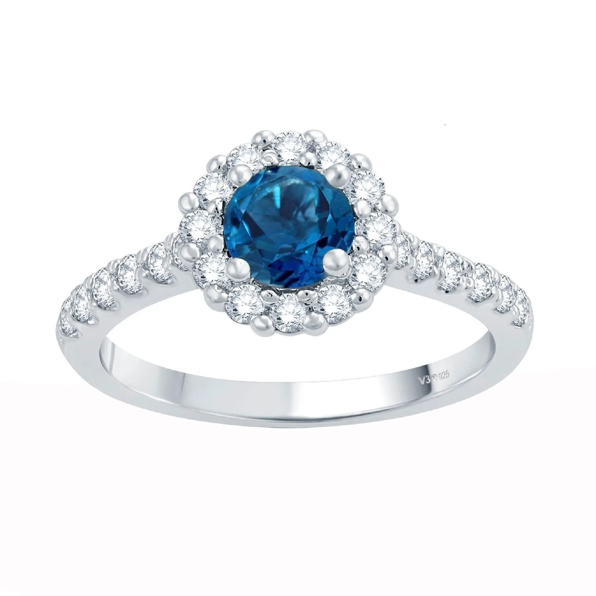 Sterling Silver 1.75CT Natural London Blue Topaz and White Topaz Halo Ring sold by Zulily product image thumbnail 2