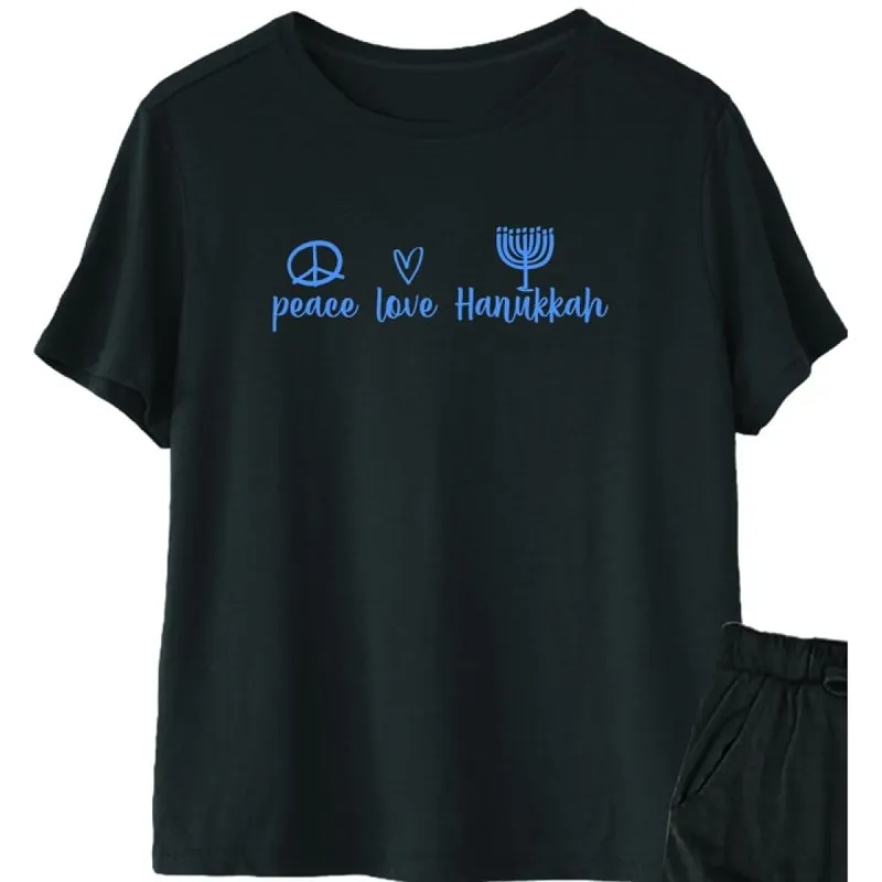 Black 'Peace, Love, Hanukkah' Women's Modal/Cotton Boxy Tee & PJ Pants Set sold by Zulily