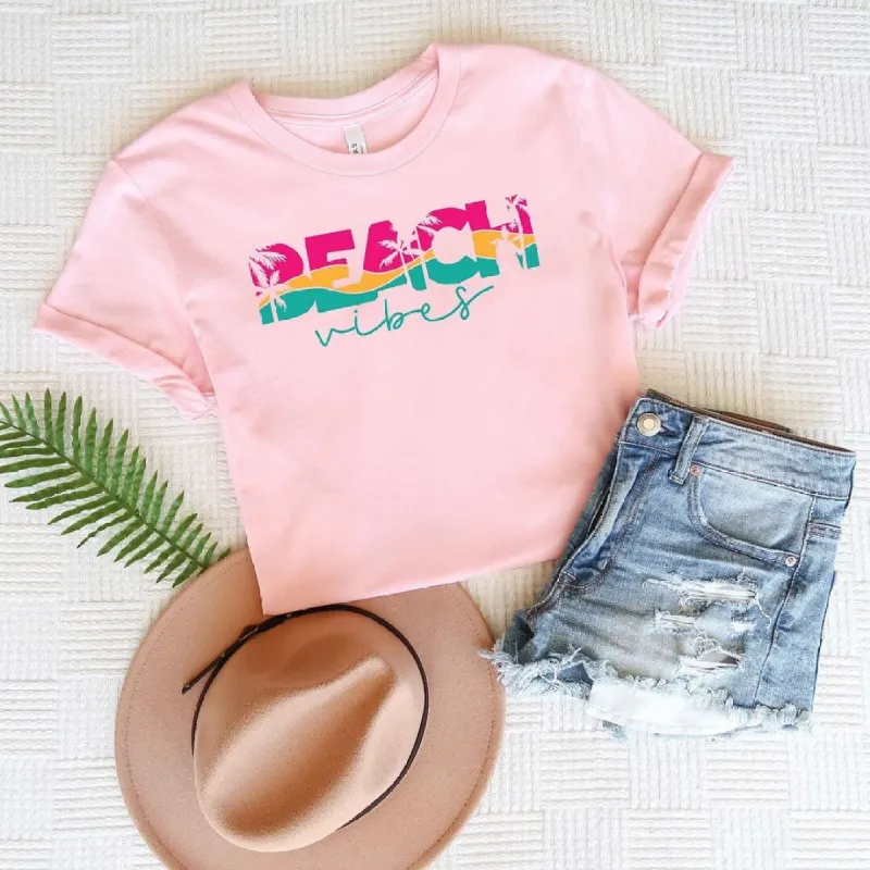 Beach Vibes Colorful Palm Trees Short Sleeve Crewnneck Tee sold by Zulily