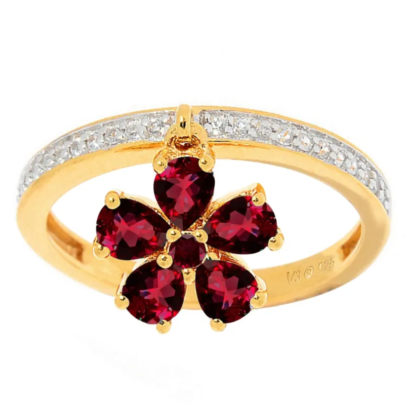 Gold Over Sterling Silver with Natural Garnet and White Topaz Charm Ring sold by Zulily