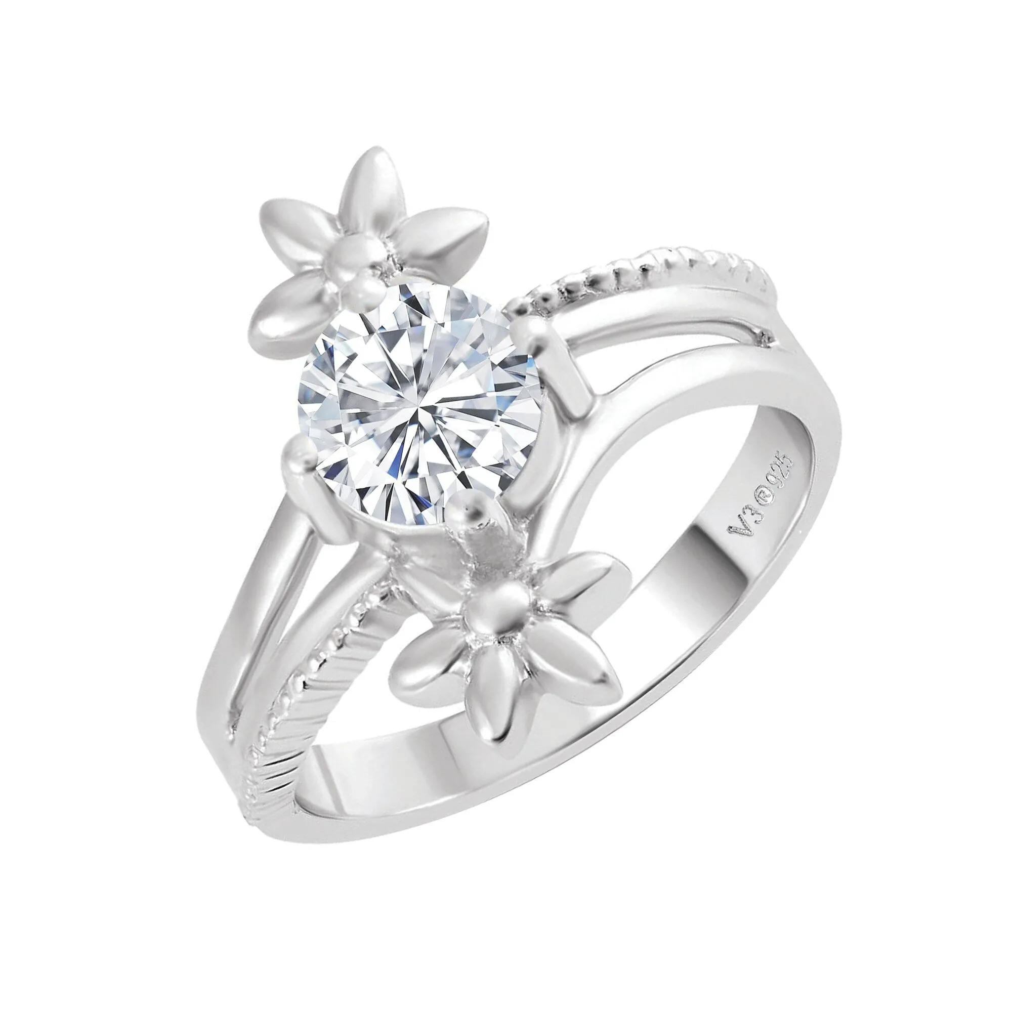 Sterling Silver Lab Grown White Diamond Solitaire Flower Ring sold by Zulily product image thumbnail 5