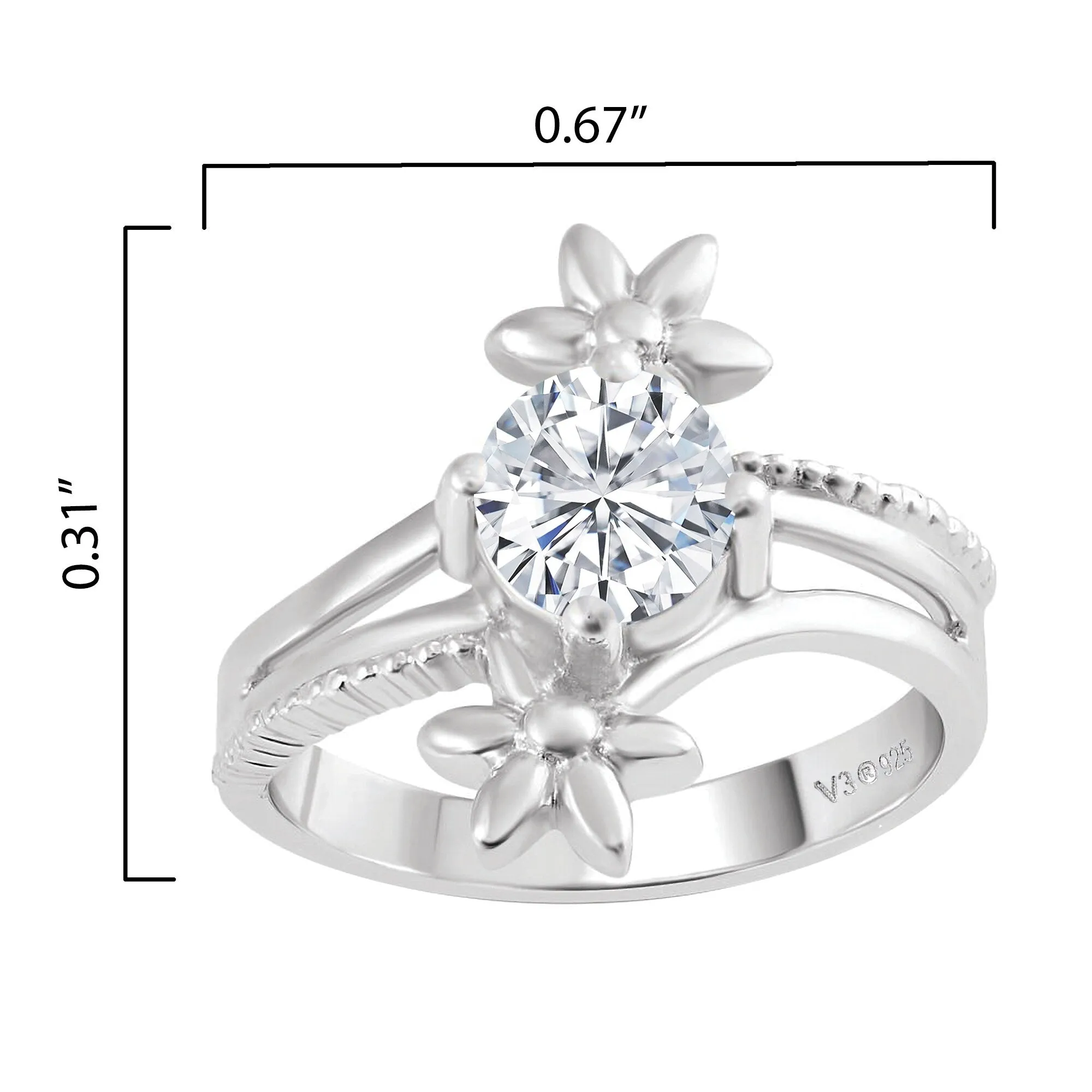 Sterling Silver Lab Grown White Diamond Solitaire Flower Ring sold by Zulily product image thumbnail 4