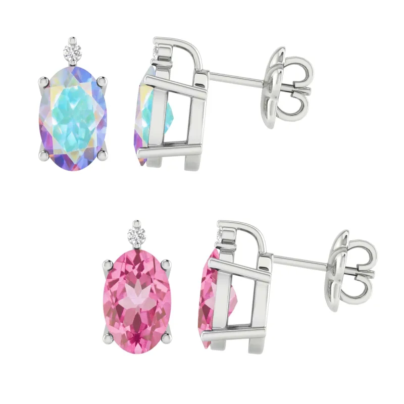 V3 Jewelry Set Of Two Sterling Silver with Mercury Opal Topaz, Pink Topaz and White Diamond Stud Earrings for Women sold by Zulily