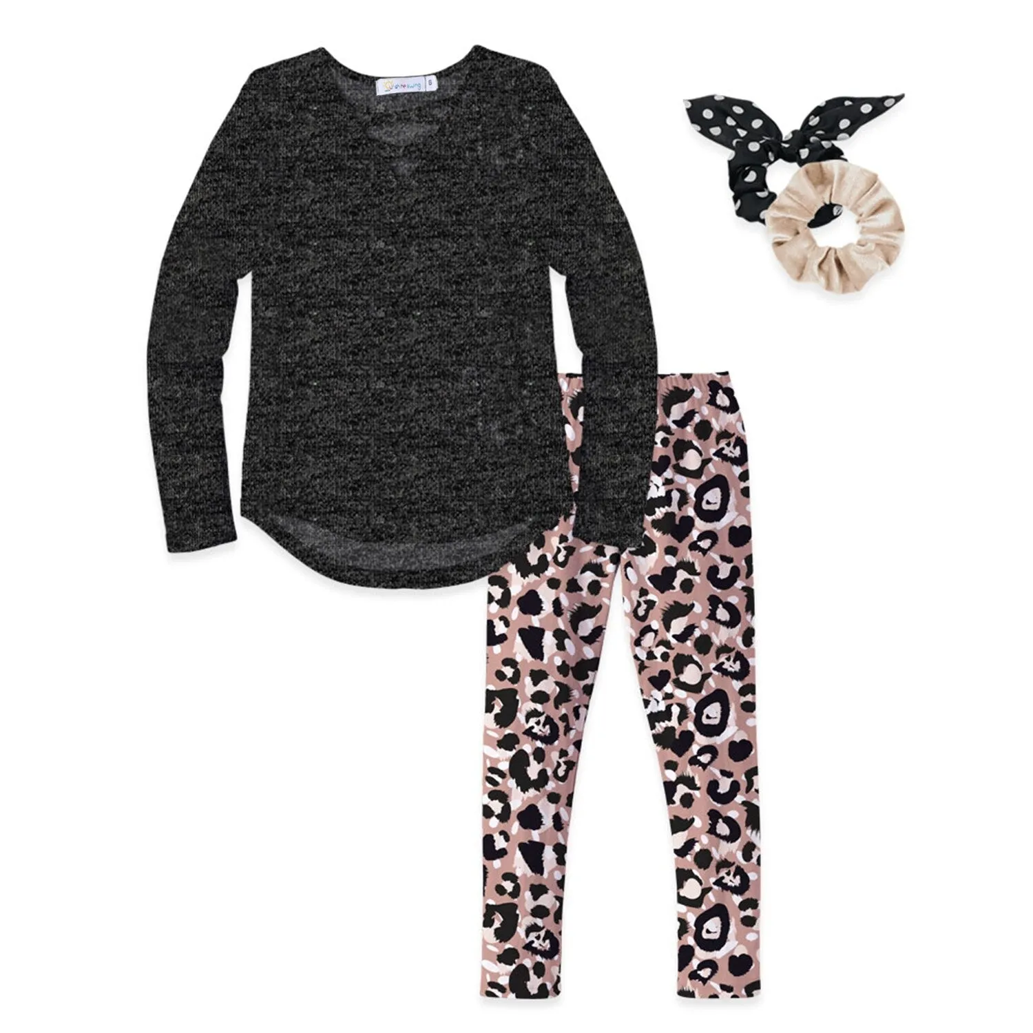 Black Space Dye Crisscross Hi-Low Tunic & Leopard Print Leggings & Scrunchies sold by Zulily product image thumbnail 2