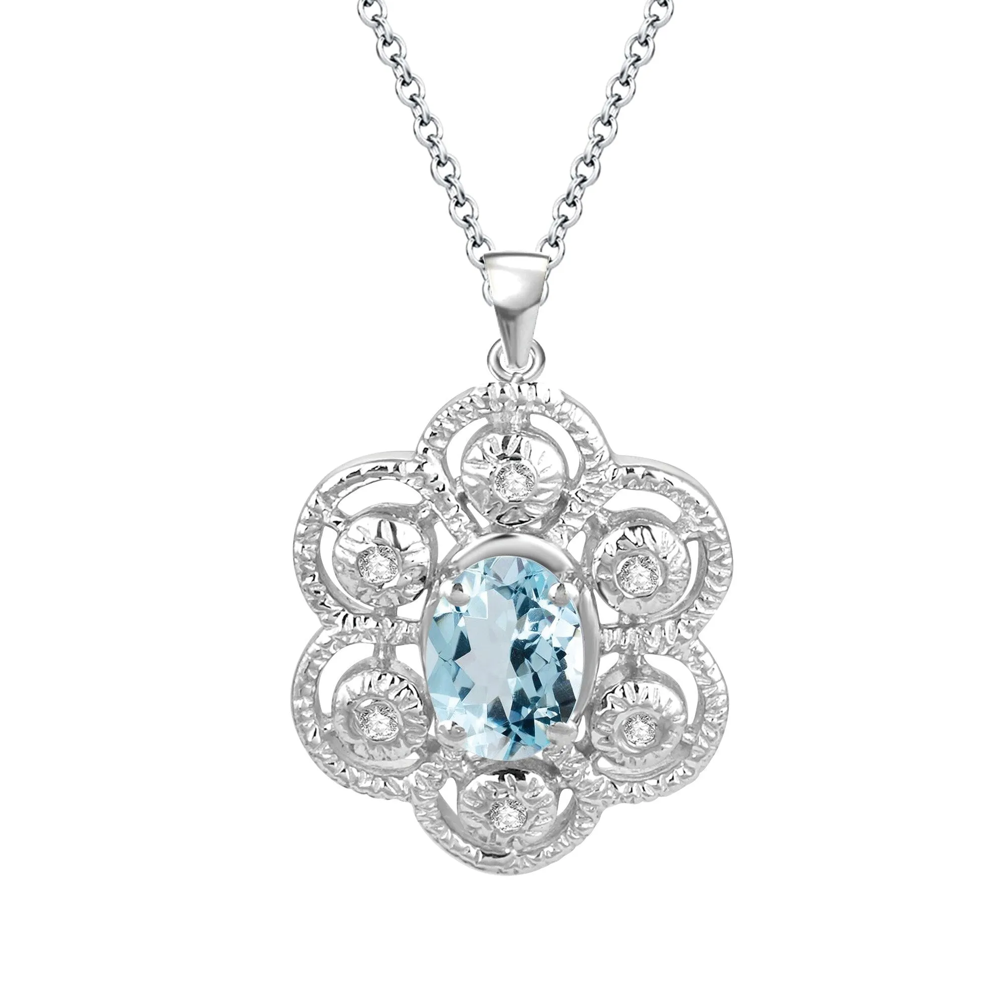 Sterling Silver with Natural Aquamarine and White Topaz Pendant with 18" Chain sold by Zulily product image thumbnail 3