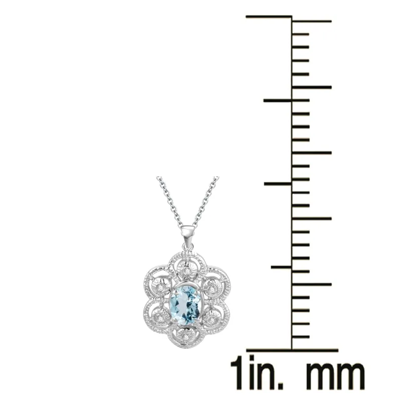 Sterling Silver with Natural Aquamarine and White Topaz Pendant with 18" Chain made by Zulily