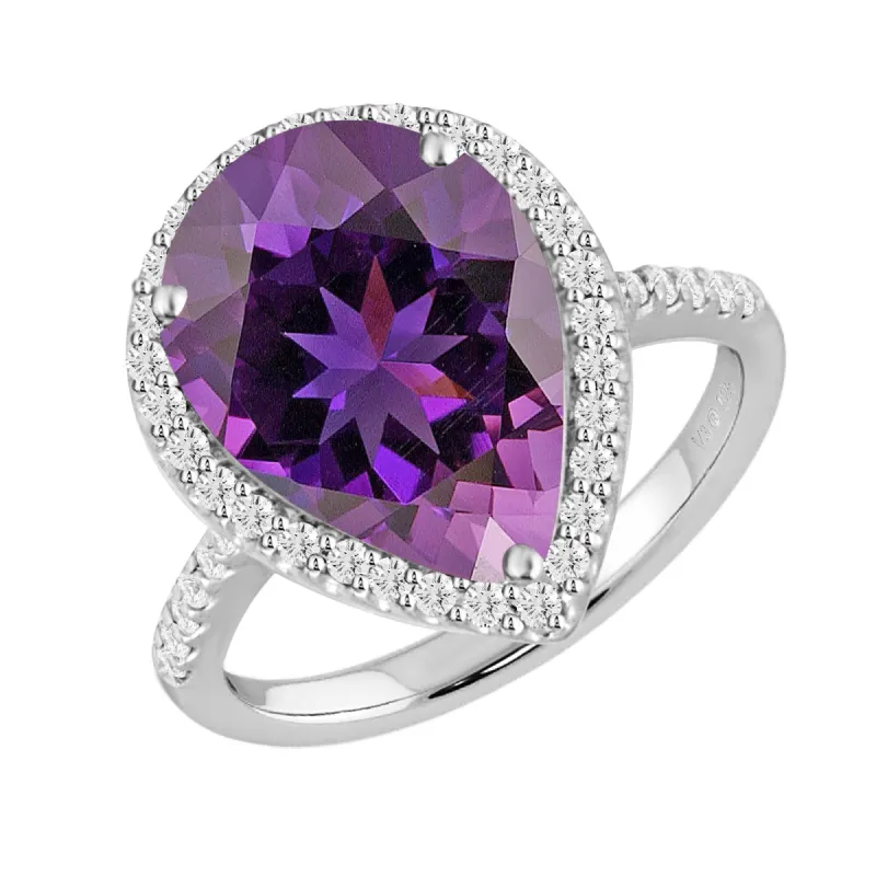 V3 Jewelry 925 Sterling Silver with Natural Amethyst and White Topaz Halo Ring for Women sold by Zulily