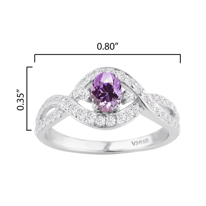 Sterling Silver 1.00CTTW Natural Amethyst and White Zircon Engagement Ring sold by Zulily