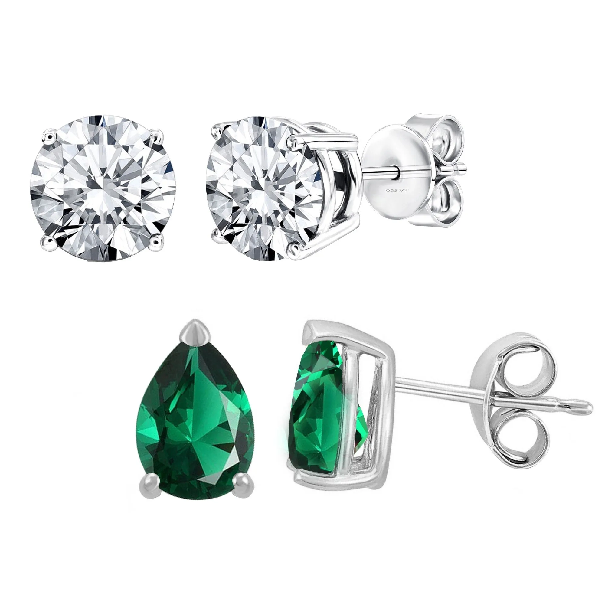 Sterling Silver Set Of Two Natural White Topaz and Green Emerald Stud Earring sold by Zulily product image thumbnail 4