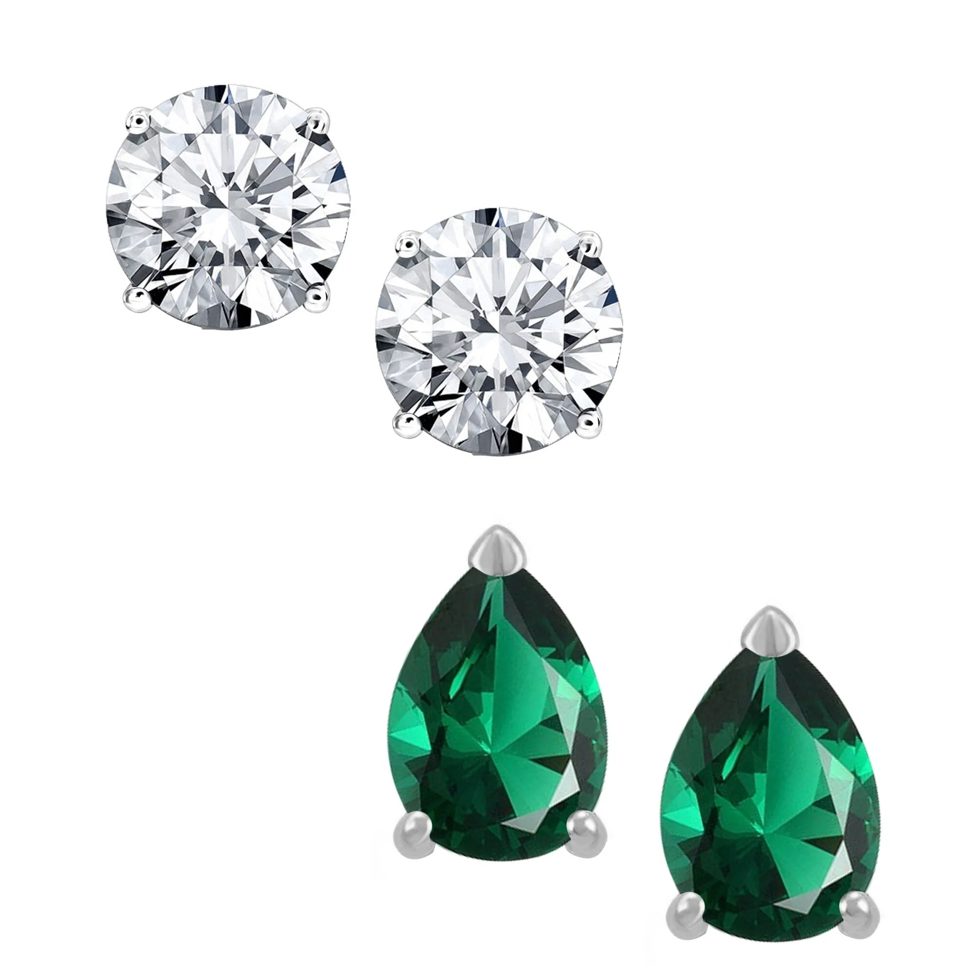Sterling Silver Set Of Two Natural White Topaz and Green Emerald Stud Earring sold by Zulily
