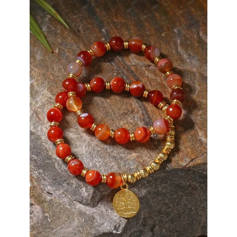YS Gems Brass Red Bended Agate Gemstone Beads Bracelet with Charm sold by Zulily