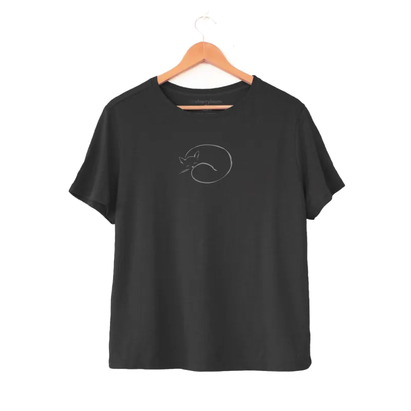 Black 'Sleeping Cat' Women's Modal/Cotton Boxy Tee sold by Zulily