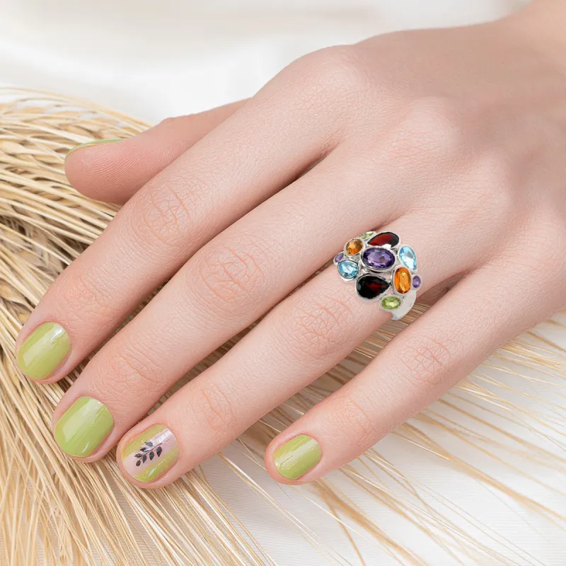 Sterling Silver with Multi Color Gemstones Cocktail Ring sold by Zulily