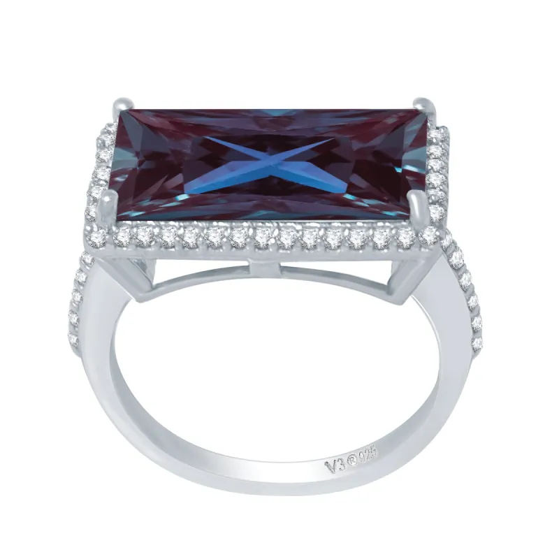 Sterling Silver with Rectangle Cut Color Changing Alexandrite and Natural White Topaz Halo Ring sold by Zulily