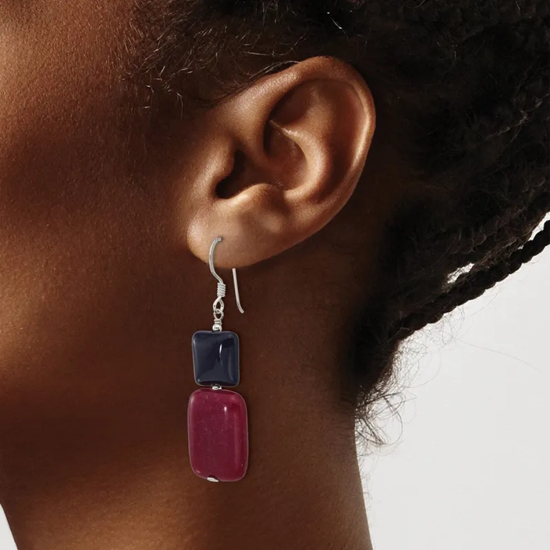 Curata 925 Sterling Silver Black Agate and Red Dyed Jade Hook Earrings - 52.3x15mm sold by Zulily
