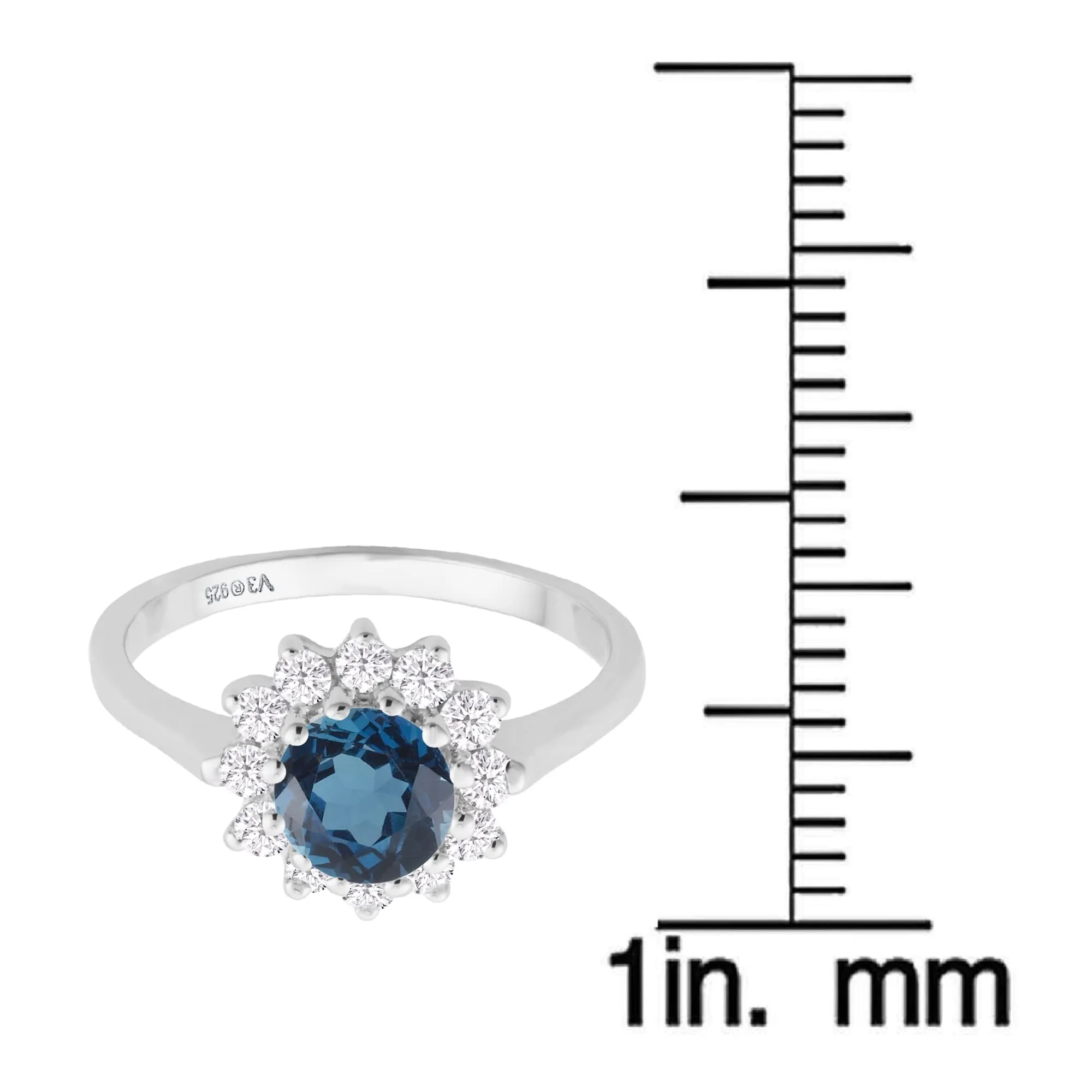 Sterling Silver with Natural London Blue Topaz and White Topaz Halo Ring sold by Zulily product image thumbnail 2