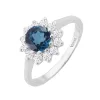 Sterling Silver with Natural London Blue Topaz and White Topaz Halo Ring sold by Zulily