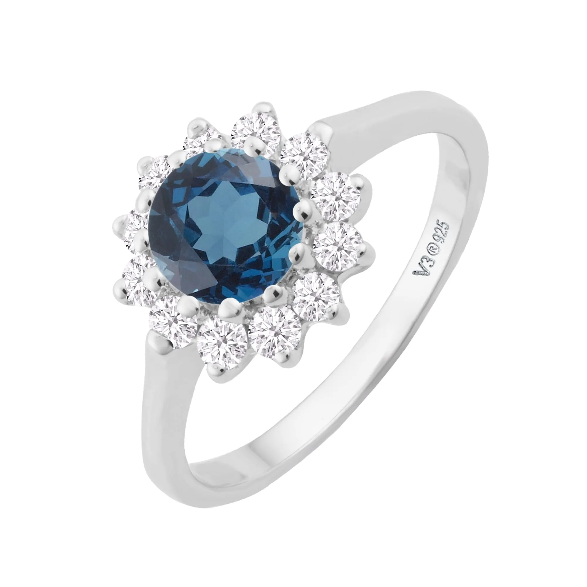 Sterling Silver with Natural London Blue Topaz and White Topaz Halo Ring sold by Zulily product image thumbnail 4