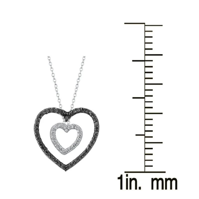 Sterling Silver 0.30CT Natural Black Diamond and White Diamond Heart Pendant sold by Zulily
