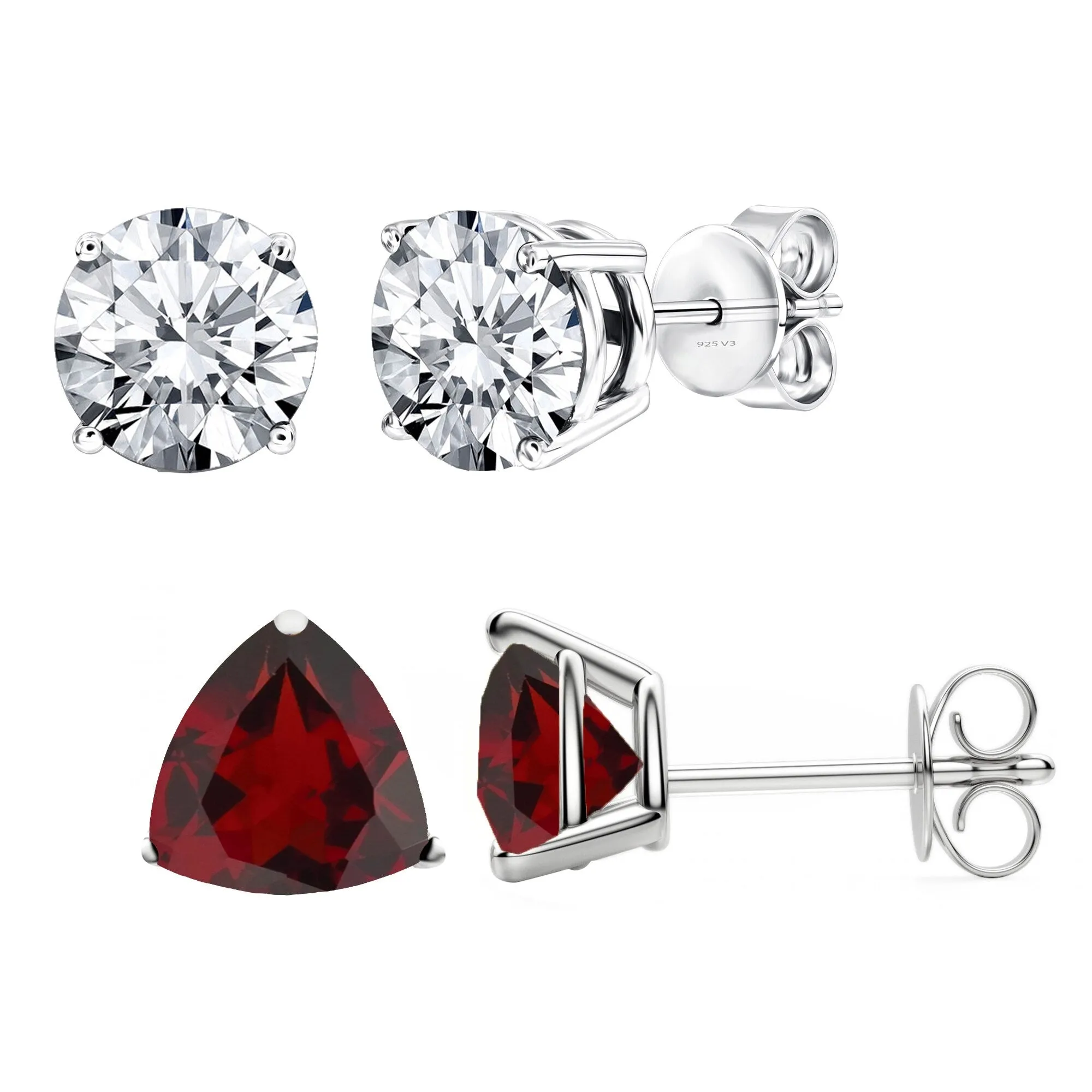 Set of Two Sterling Silver with Natural Garnet and White Topaz Stud Earrings sold by Zulily product image thumbnail 4