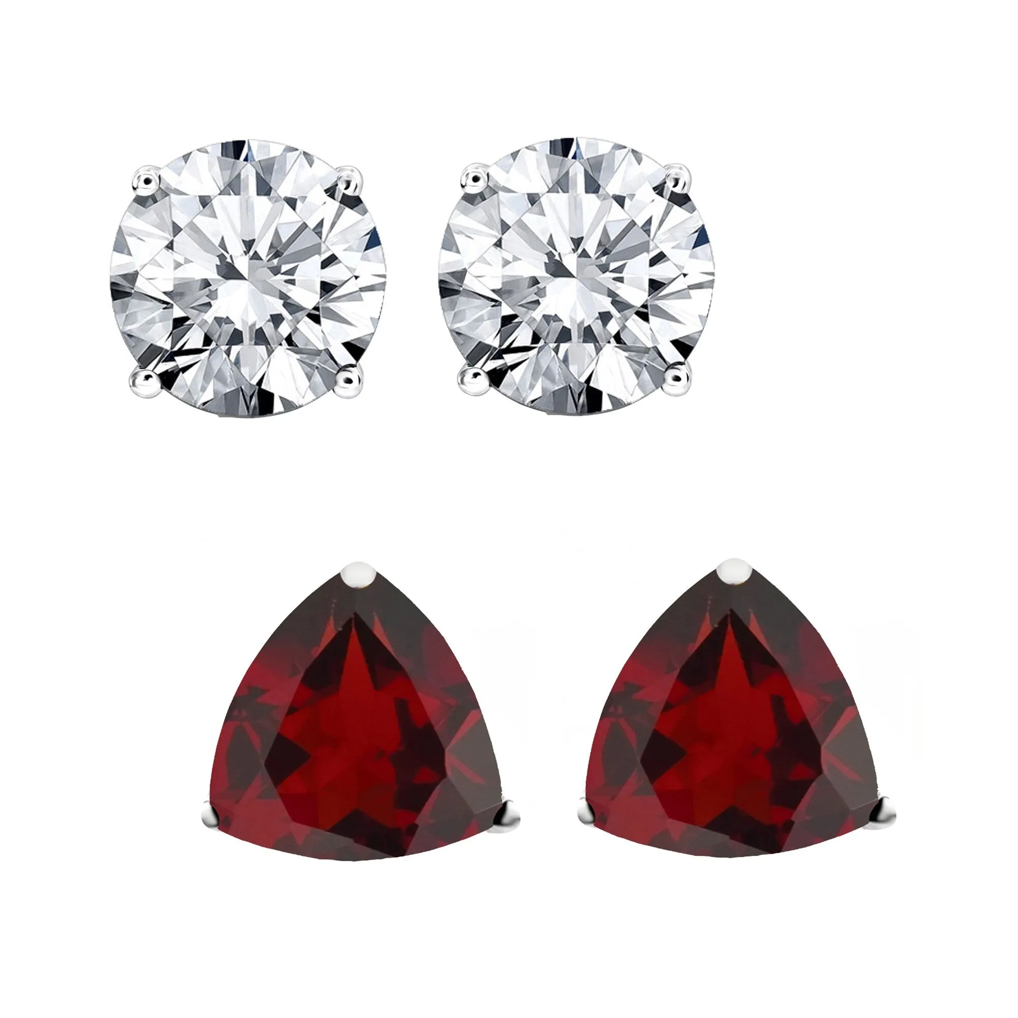 Set of Two Sterling Silver with Natural Garnet and White Topaz Stud Earrings sold by Zulily product image thumbnail 5