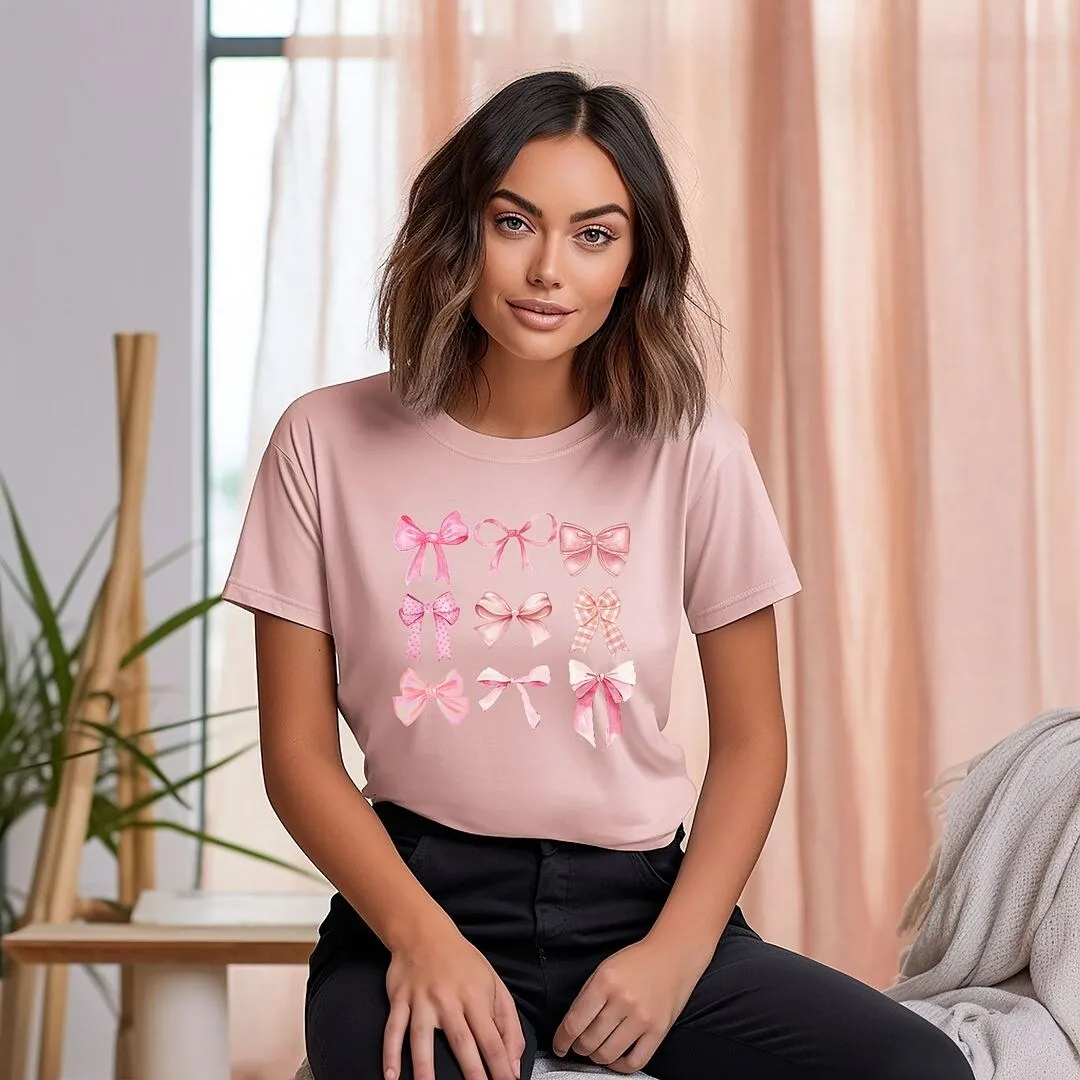 Coquette Pink Bow Chart Short Sleeve Crewnneck Tee sold by Zulily product image thumbnail 4