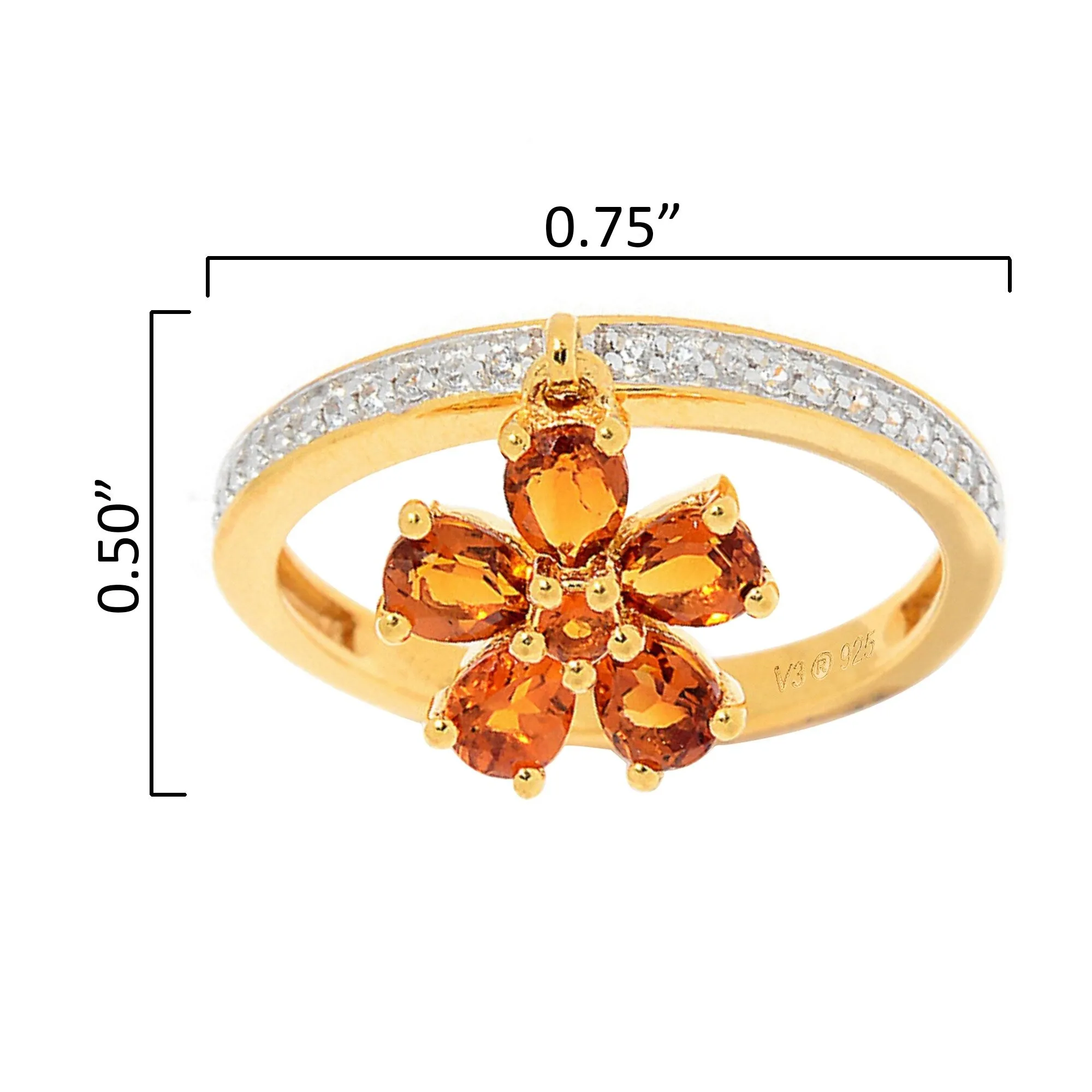Gold Over Sterling Silver with Natural Citrine and White Topaz Charm Ring sold by Zulily product image thumbnail 2