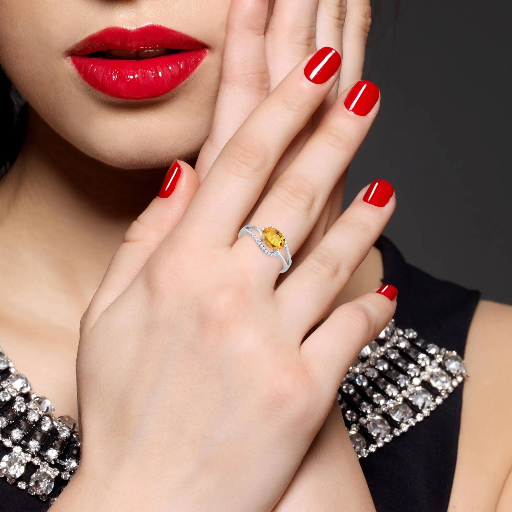 Sterling Silver with Natural Citrine and White Zircon Engagement Ring sold by Zulily product image thumbnail 3