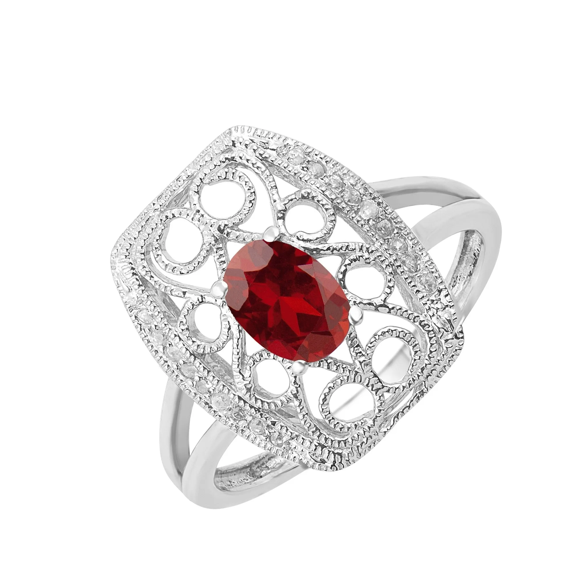 V3 Jewelry 925 Sterling Silver with Oval Shape Natural Garnet and White Topaz Swirl Ring for Women sold by Zulily product image thumbnail 2