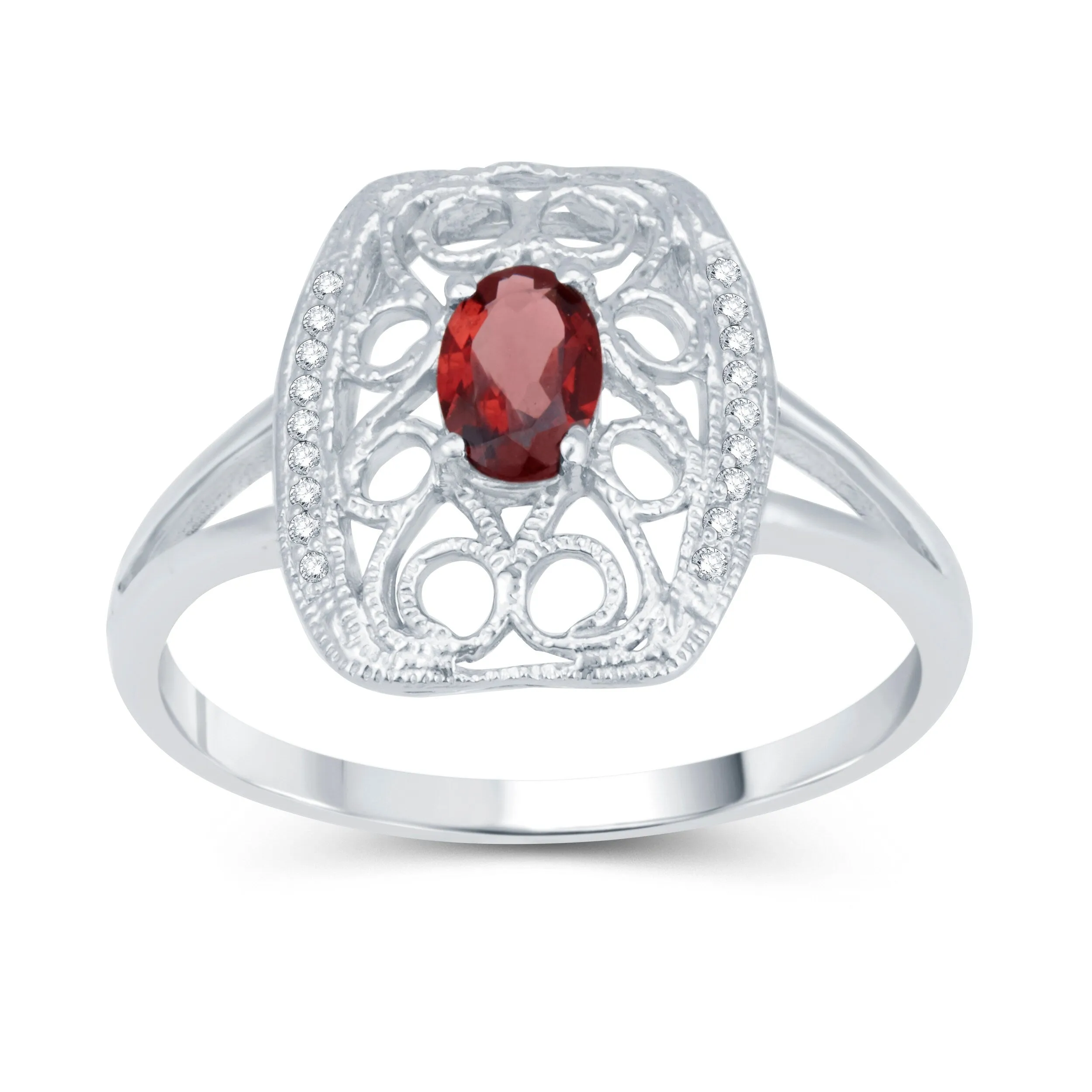 V3 Jewelry 925 Sterling Silver with Oval Shape Natural Garnet and White Topaz Swirl Ring for Women sold by Zulily product image thumbnail 4