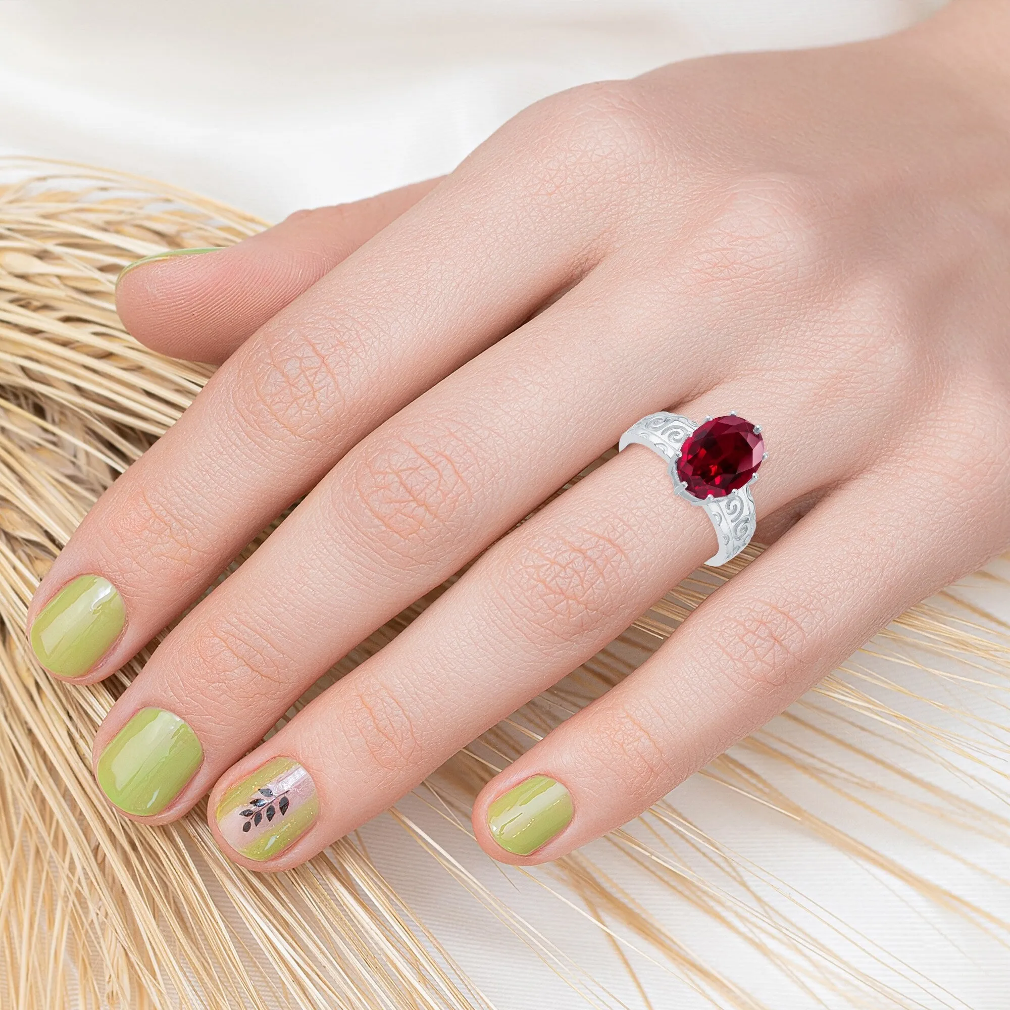 Sterling Silver 7.00ct Ruby Solitaire Swirl Engravework Ring sold by Zulily product image thumbnail 3