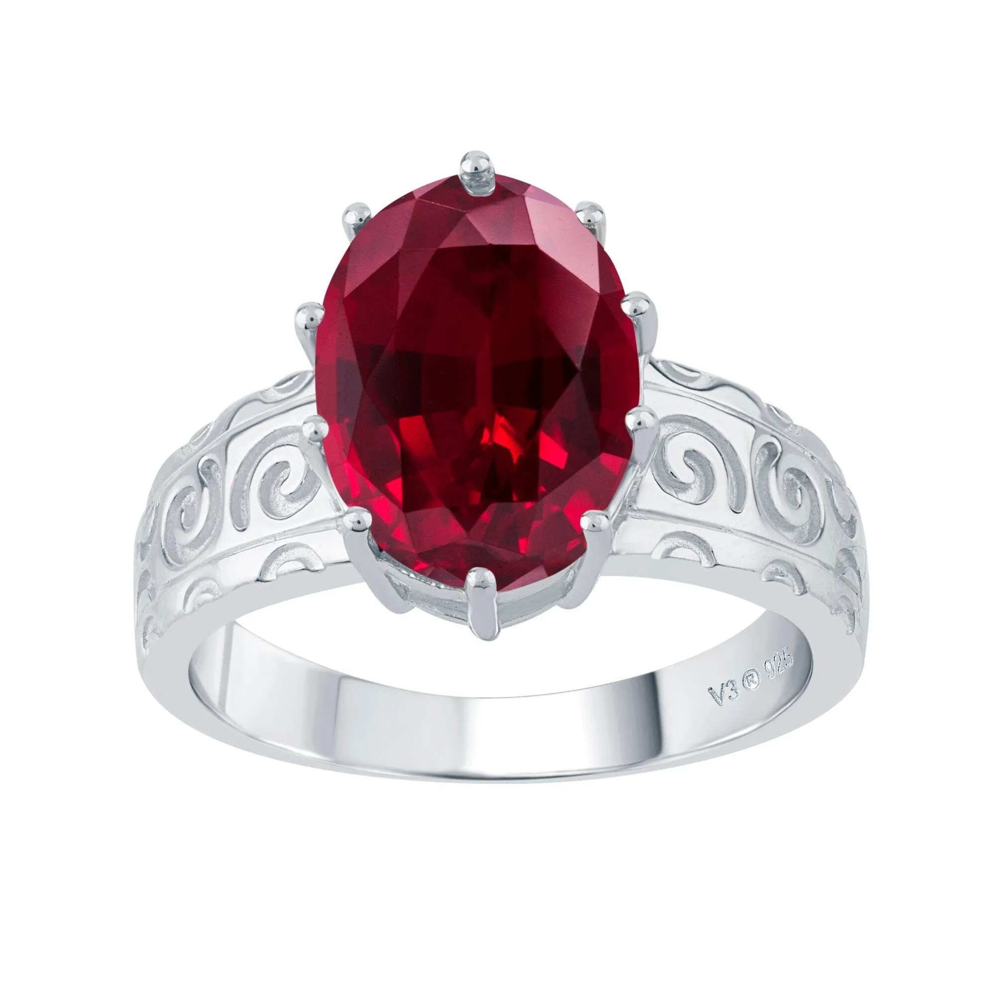 Sterling Silver 7.00ct Ruby Solitaire Swirl Engravework Ring sold by Zulily