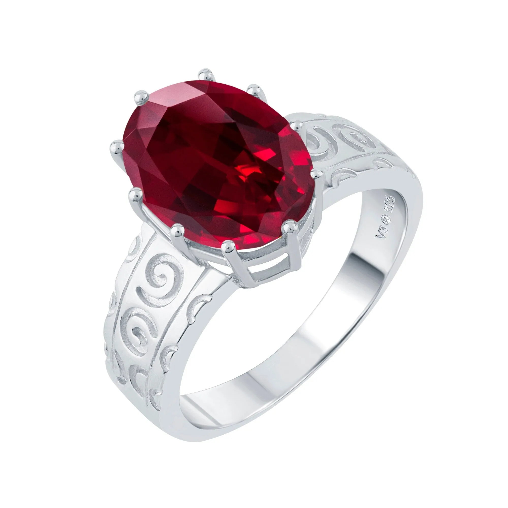 Sterling Silver 7.00ct Ruby Solitaire Swirl Engravework Ring sold by Zulily product image thumbnail 2