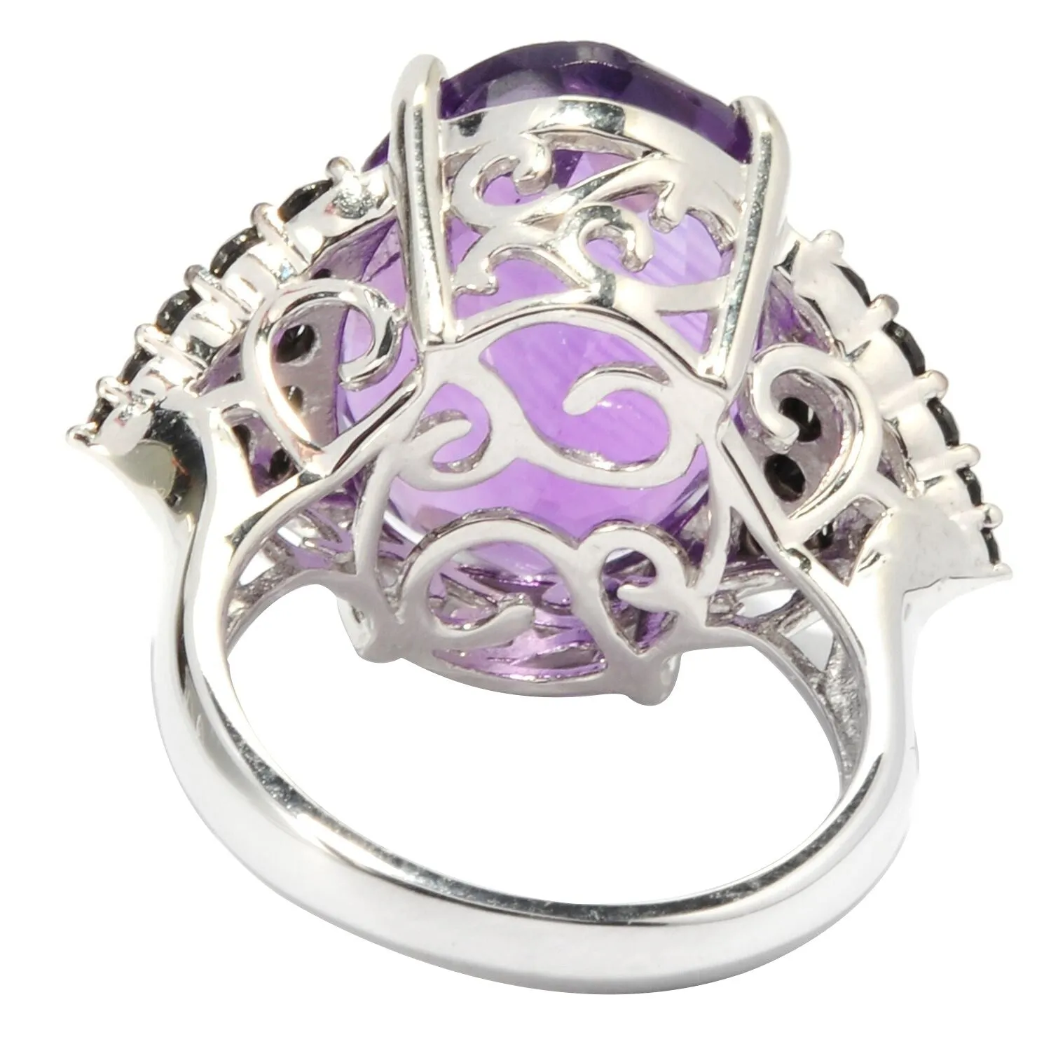 Sterling Silver with Natural Amethyst and Black Spinel Scroll-work Gemstone Ring sold by Zulily