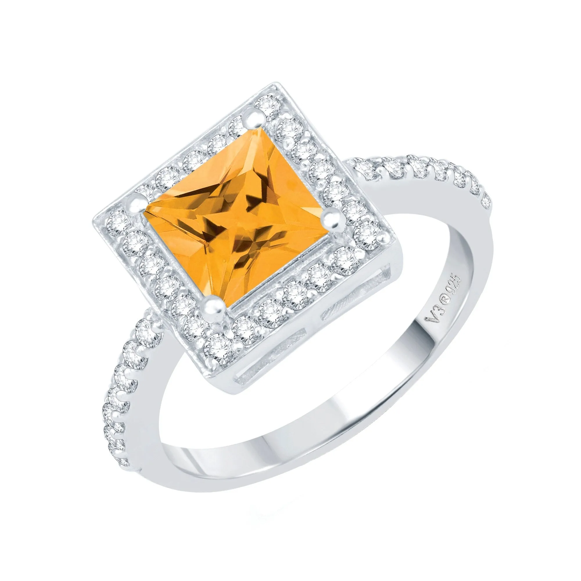 Sterling Silver 2.10CT Natural Citrine and White Zircon Halo Ring sold by Zulily product image thumbnail 4