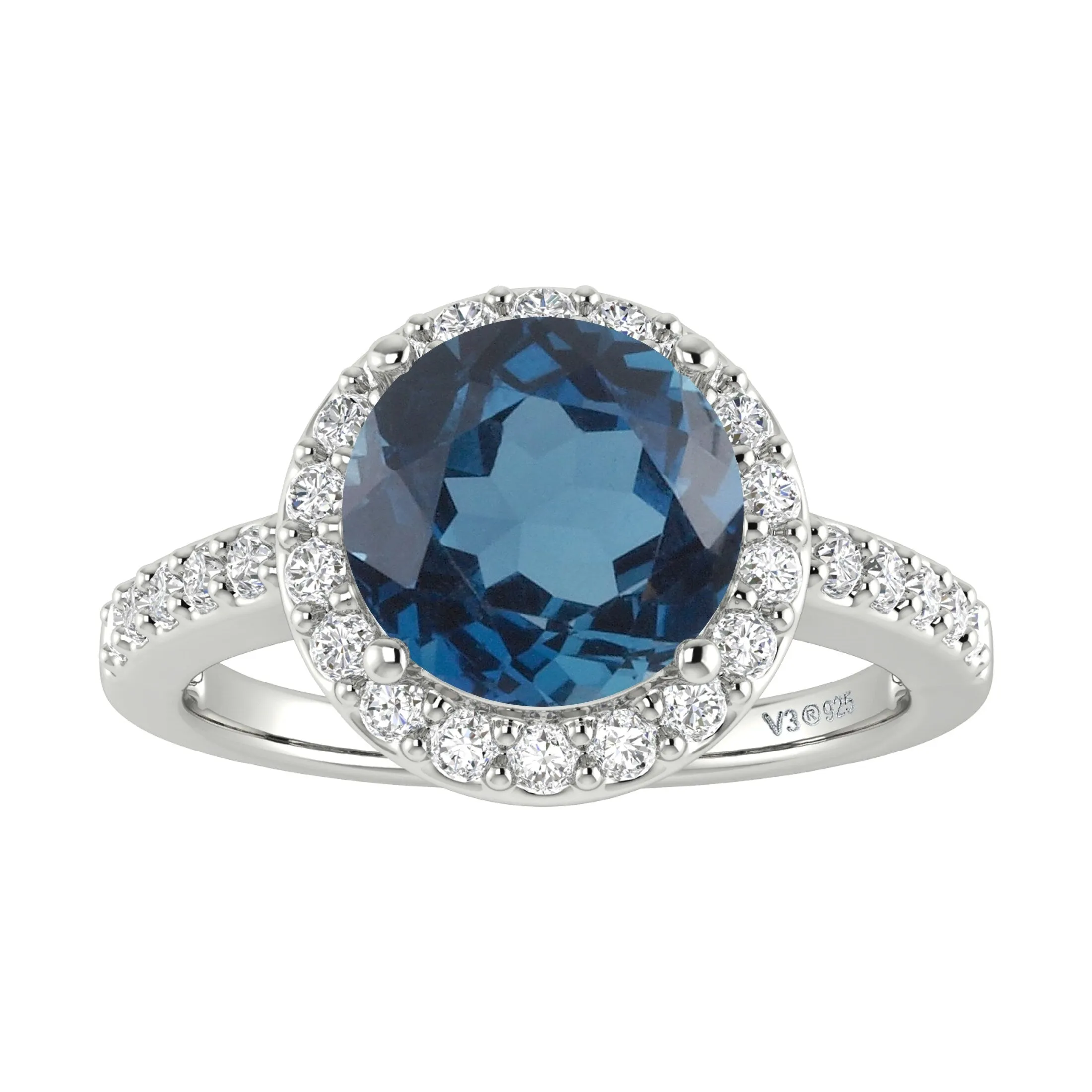 V3 Jewelry® 925 Sterling Silver with Natural London Blue Topaz and White Topaz Halo Ring for Women sold by Zulily product image thumbnail 3
