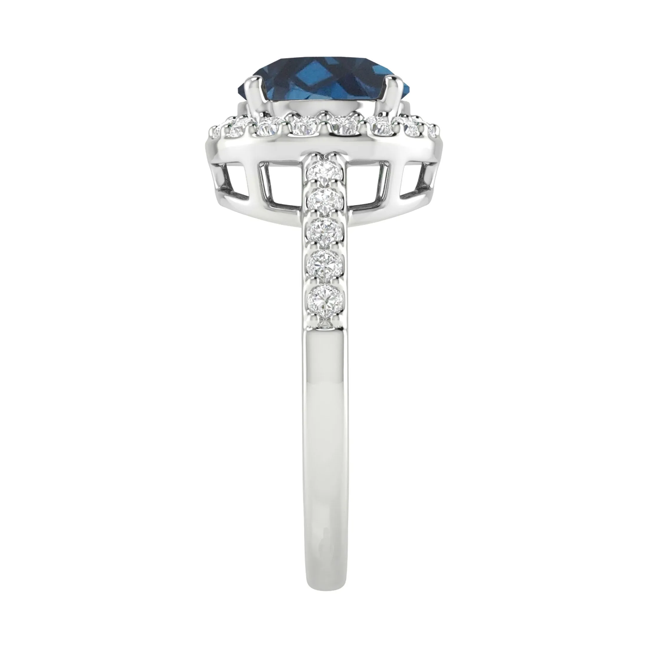 V3 Jewelry® 925 Sterling Silver with Natural London Blue Topaz and White Topaz Halo Ring for Women sold by Zulily product image thumbnail 2
