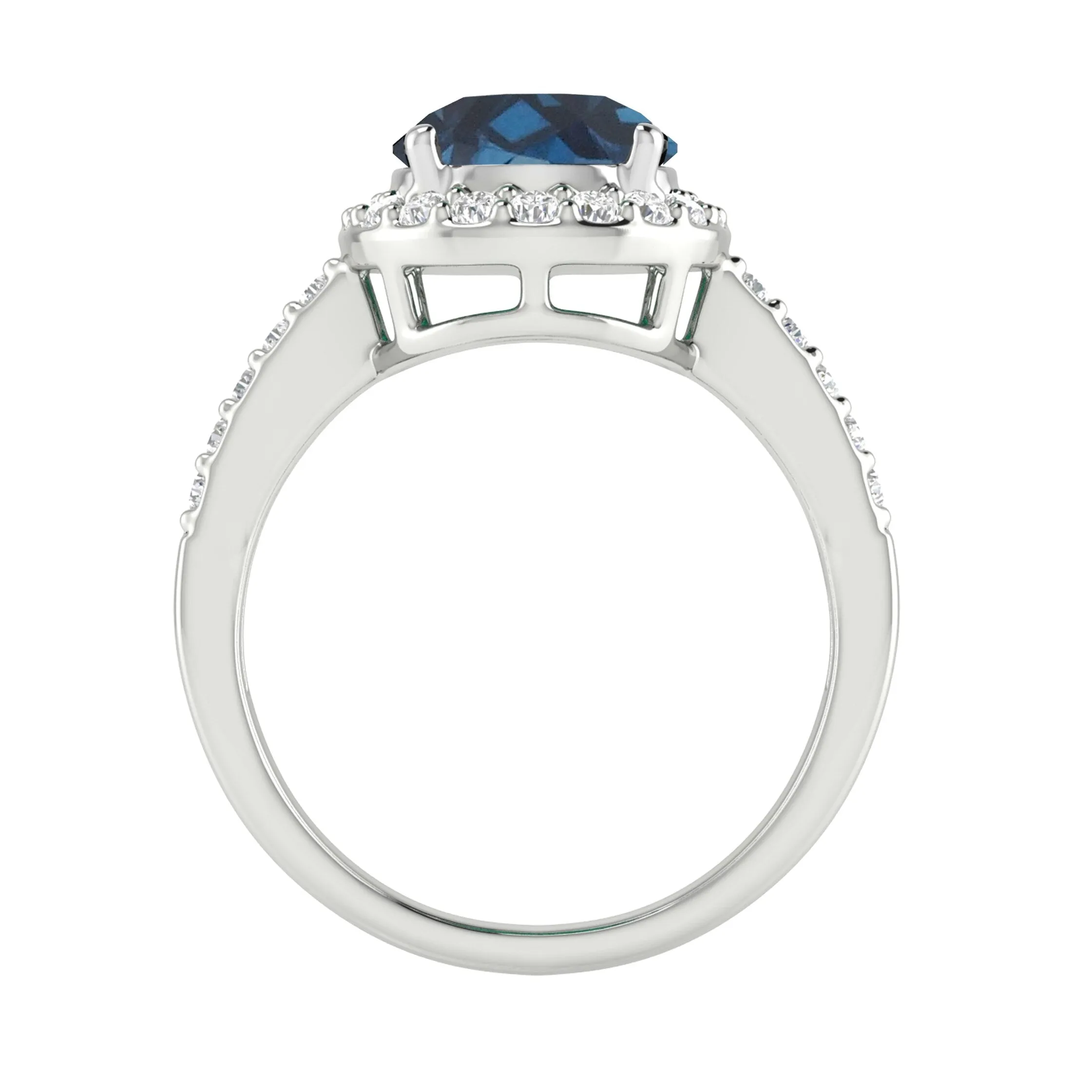 V3 Jewelry® 925 Sterling Silver with Natural London Blue Topaz and White Topaz Halo Ring for Women sold by Zulily